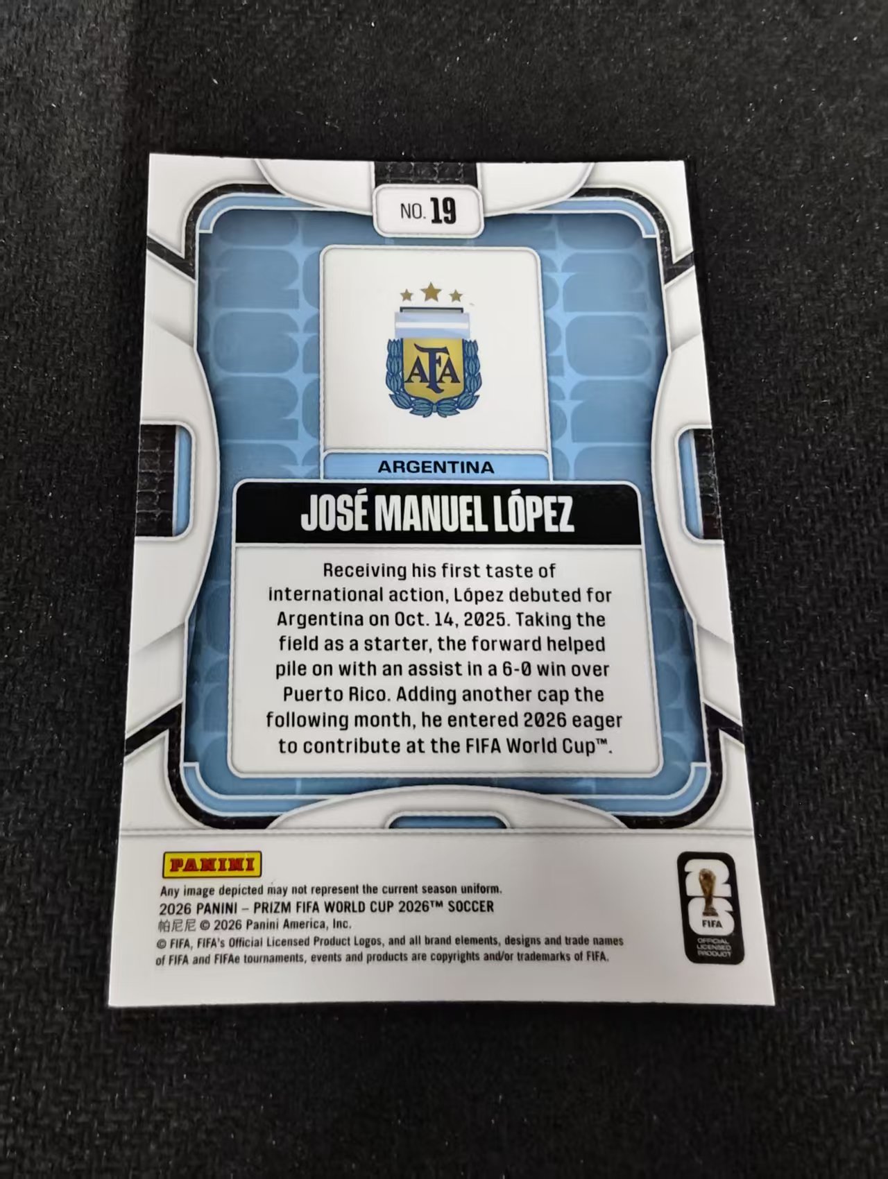 2026 Panini World Cup Prizm Jose Manuel Lope 世界杯PZ 阿根廷 何塞 曼努埃尔 洛佩斯 PZ世界杯 划痕 边角瑕疵#19