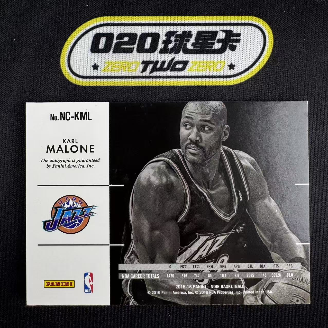 2015-16 Panini Noir Karl Malone 卡尔 马龙 邮差 9/25编 Noir签 镜面金笔卡签 签字 爵士 微瑕如图(GZ01)