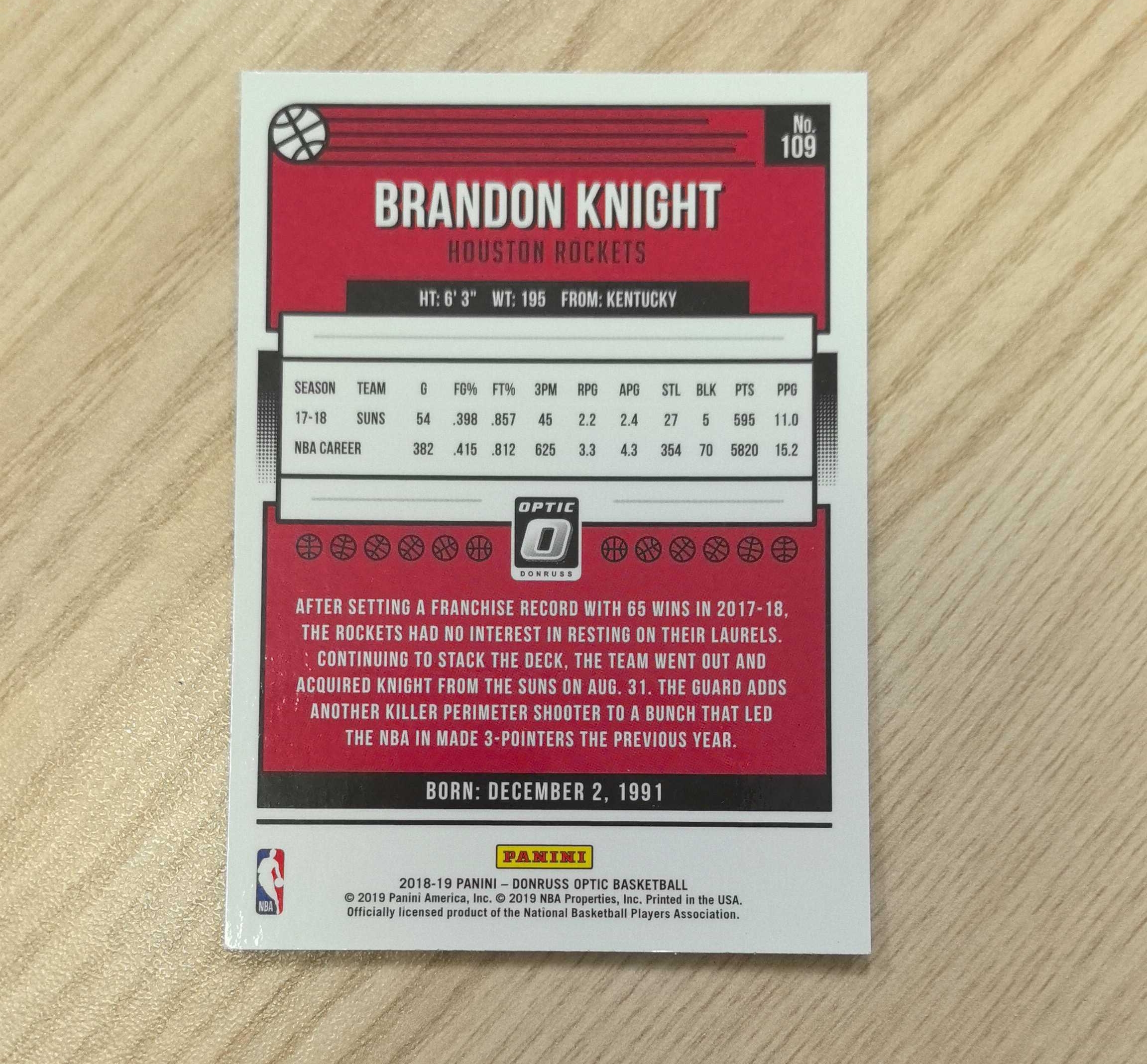 2018-19 Panini Optic Brandon Knight 布兰登·奈特 新秀一阵 11年活塞首轮秀 先后效力于活塞、雄鹿、太阳、火箭、骑士和独行侠 硬通货 极具收藏价值