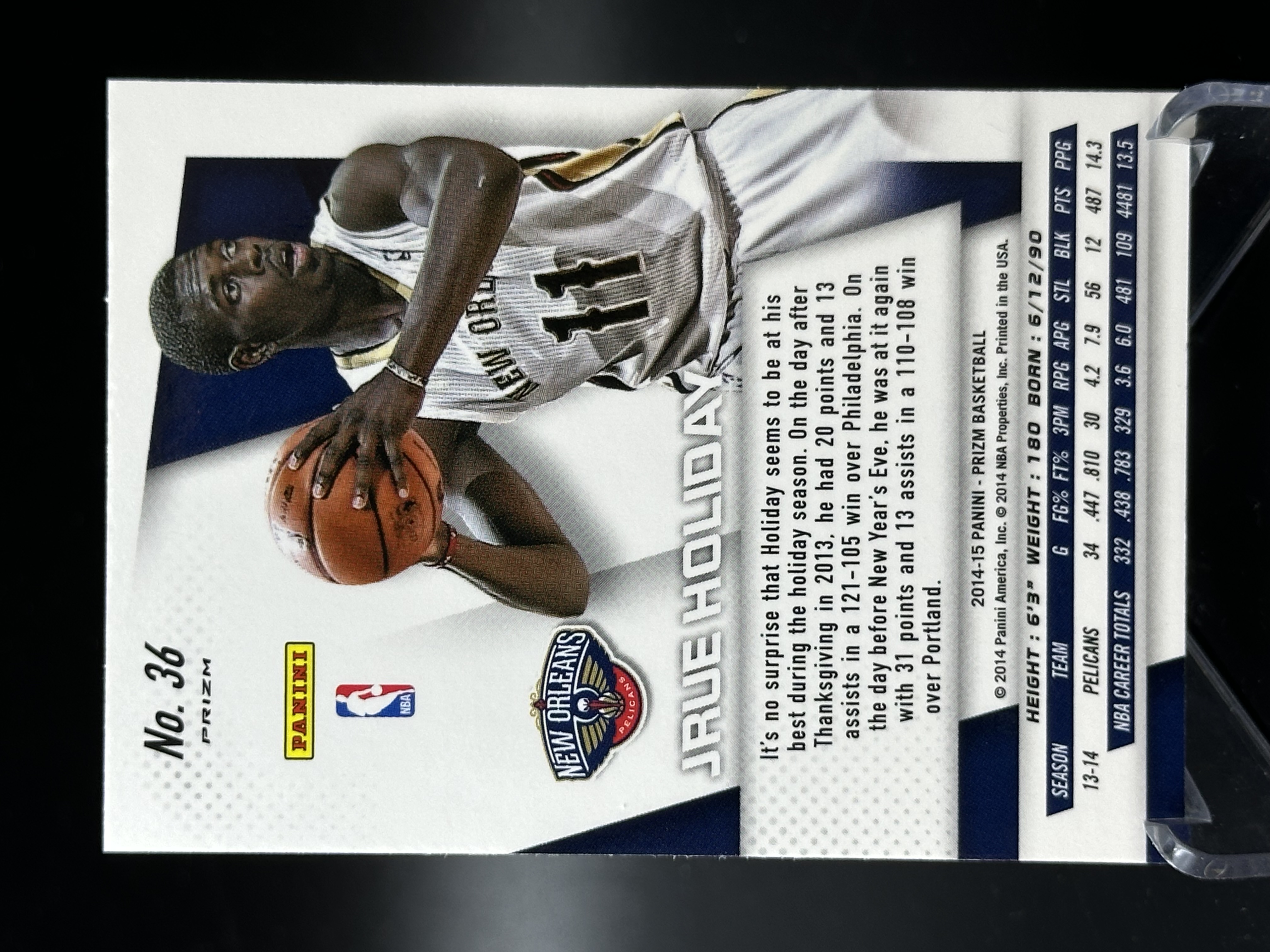2013-14 Panini Prizm Jrue Holiday 【小黄拍卖】PZ 朱 霍勒迪 鹈鹕 三色马赛克折 大比例 少见 「汉堡王」