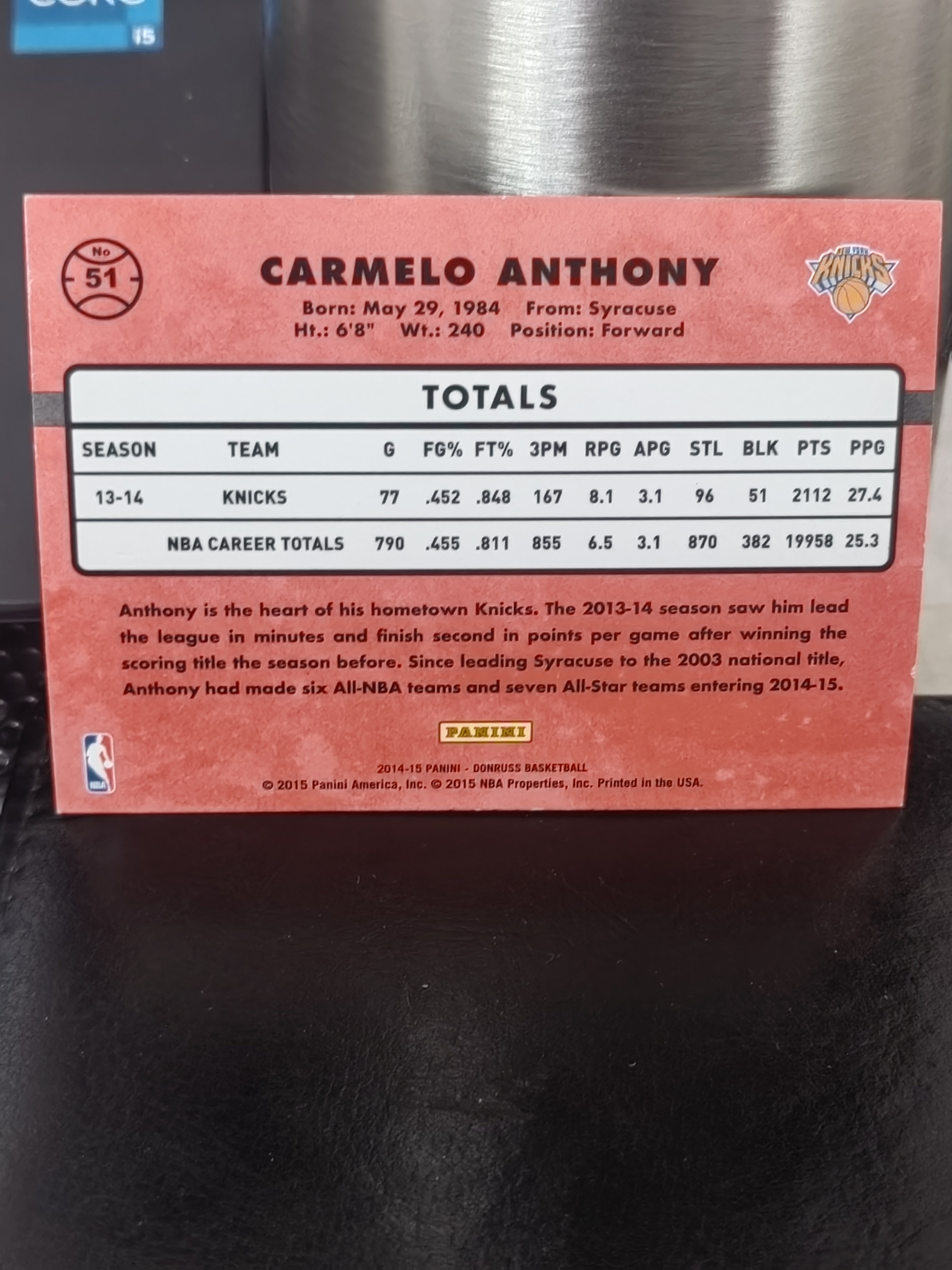 2014-15 Panini Donruss Carmelo Anthony 杜蕾斯 卡梅隆安东尼 尼克斯 篮 白边白角 不保卡品 卡品如图