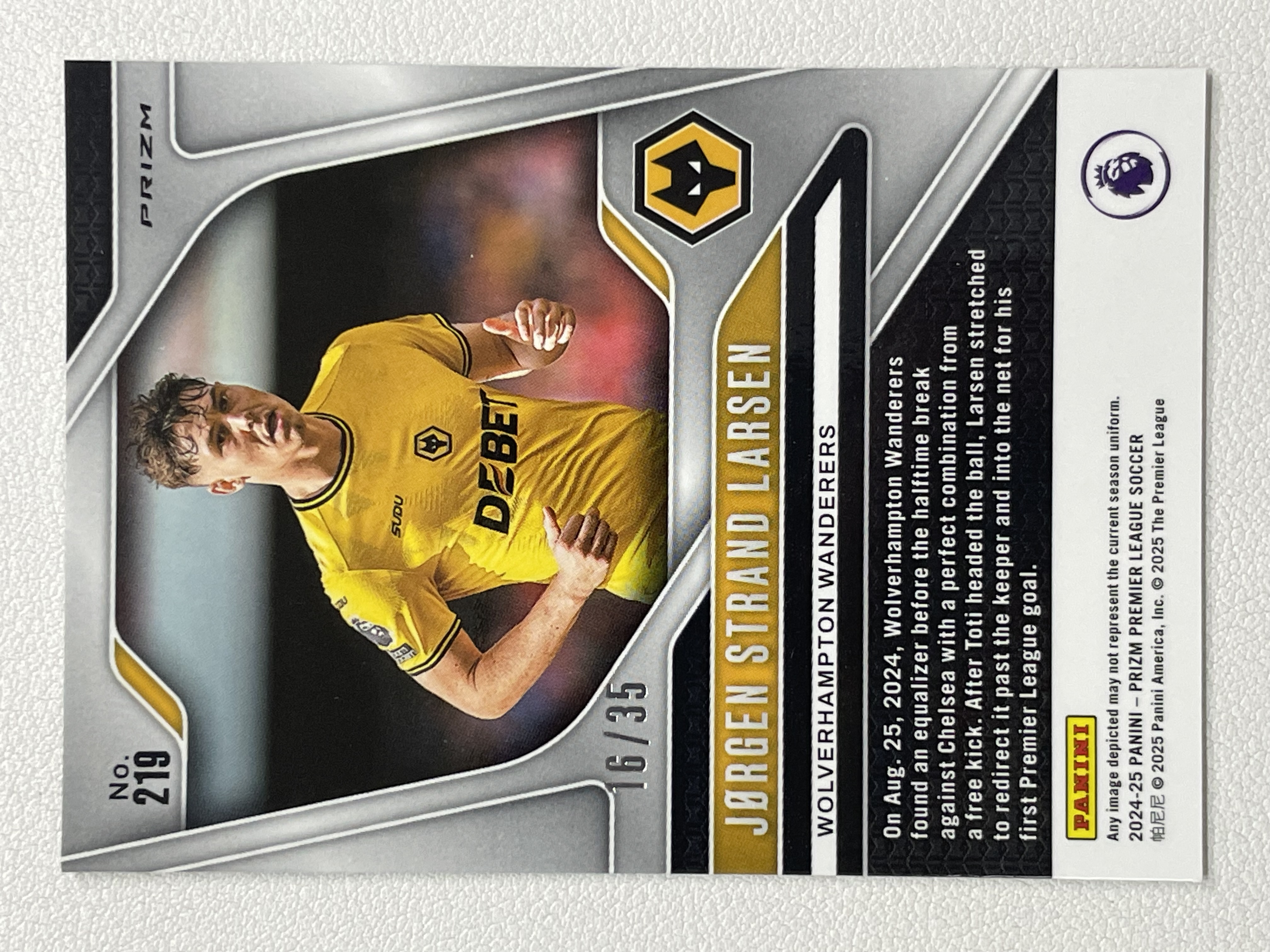 【天秤座代卖到卡预付85%】2024-25 Panini Prizm 狼队 Strand Larsen 拉尔森 白折 35编 低编 实卡好看 收藏必备※五公子