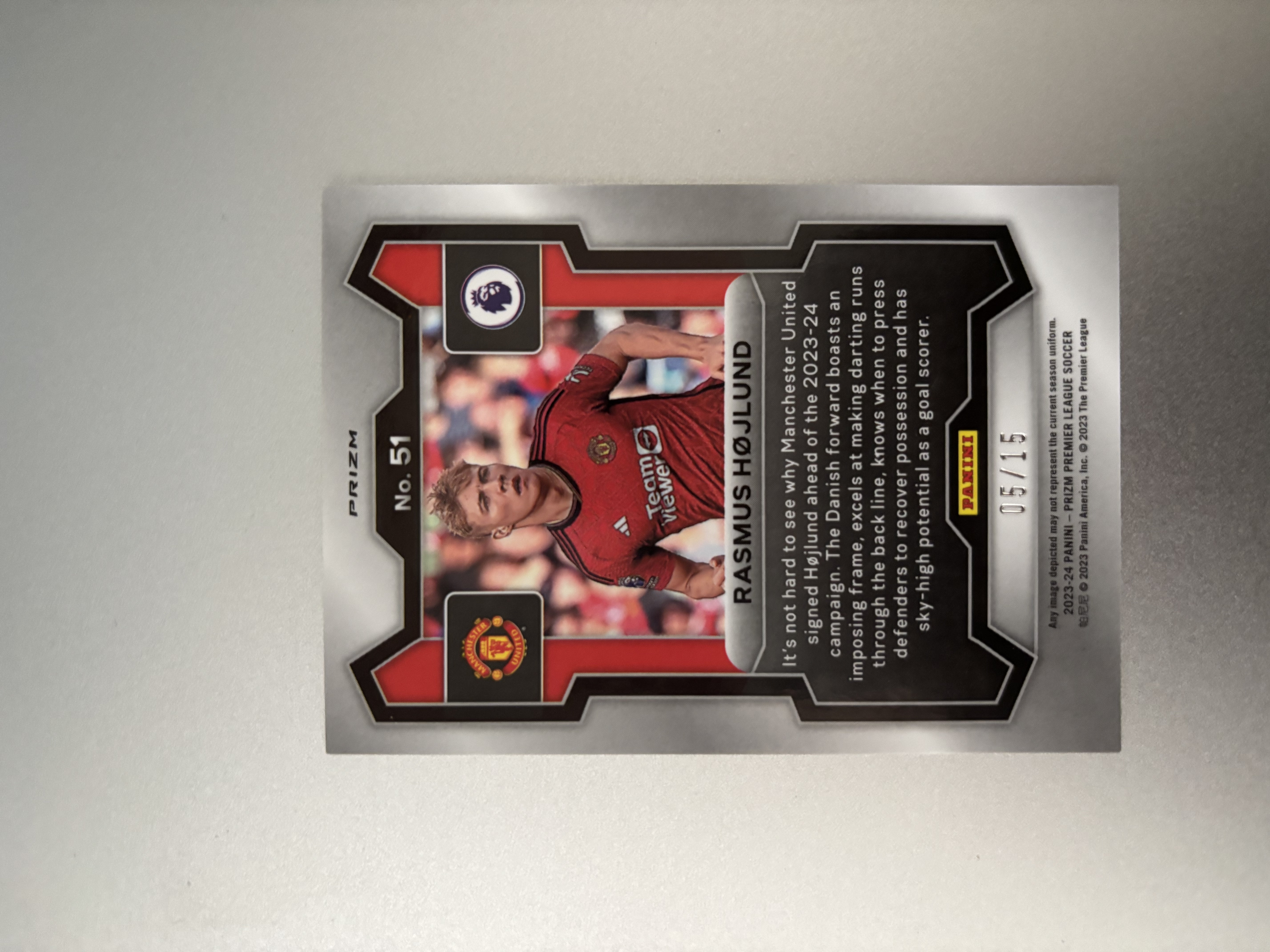 2023-24 Panini Prizm Rasmus Hojlund 英超 PZ 曼联 那不勒斯 霍伊伦 /15编 Choice 斑马圈圈折 SSP 细节如图 六场四球 状态火热 卡品如图 顺丰到付