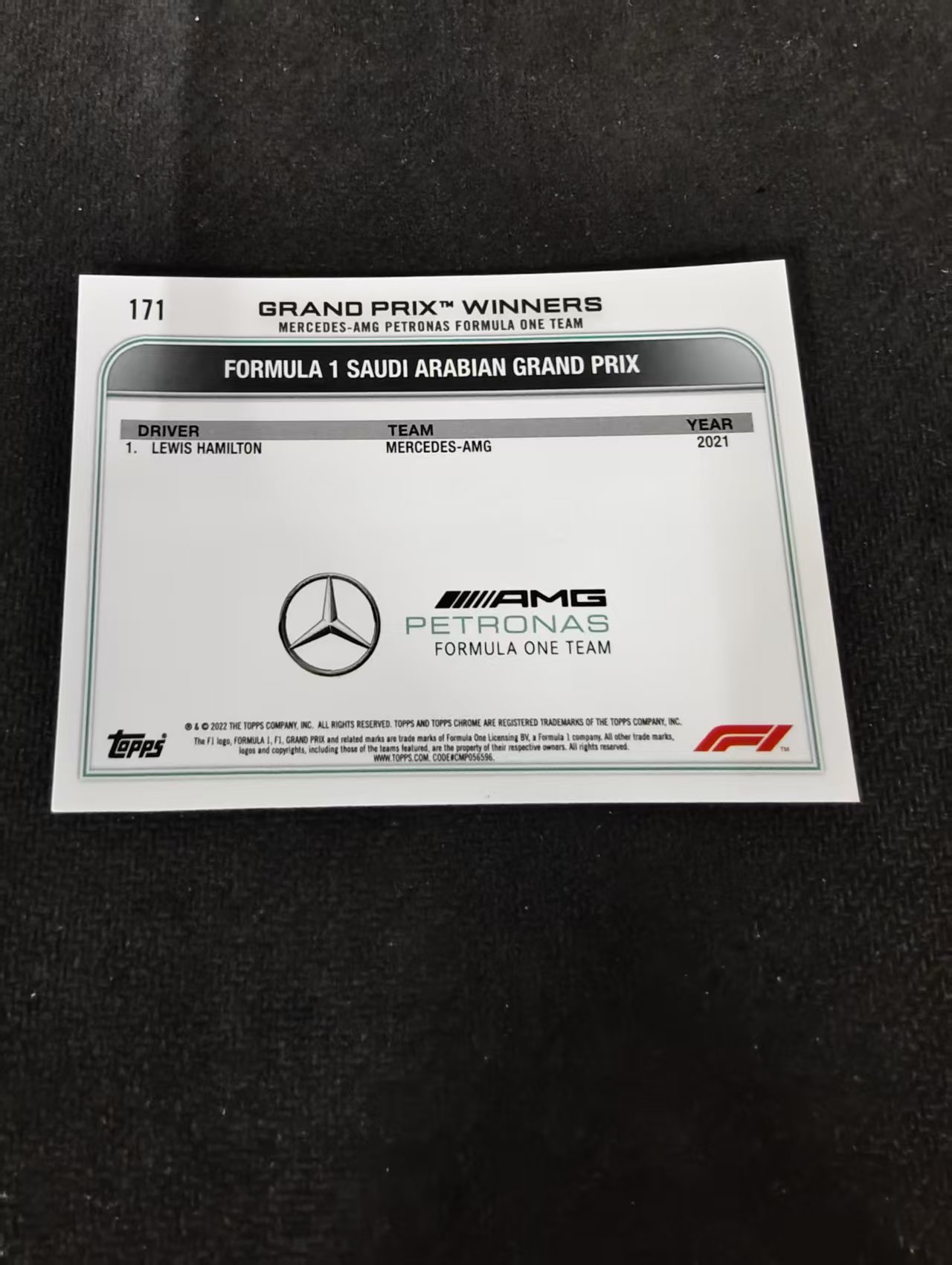 2022 Topps Chrome F1 Lewis Hamilton 刘易斯 汉密尔顿 AMG梅赛德斯奔驰 划痕 边角瑕疵 #171
