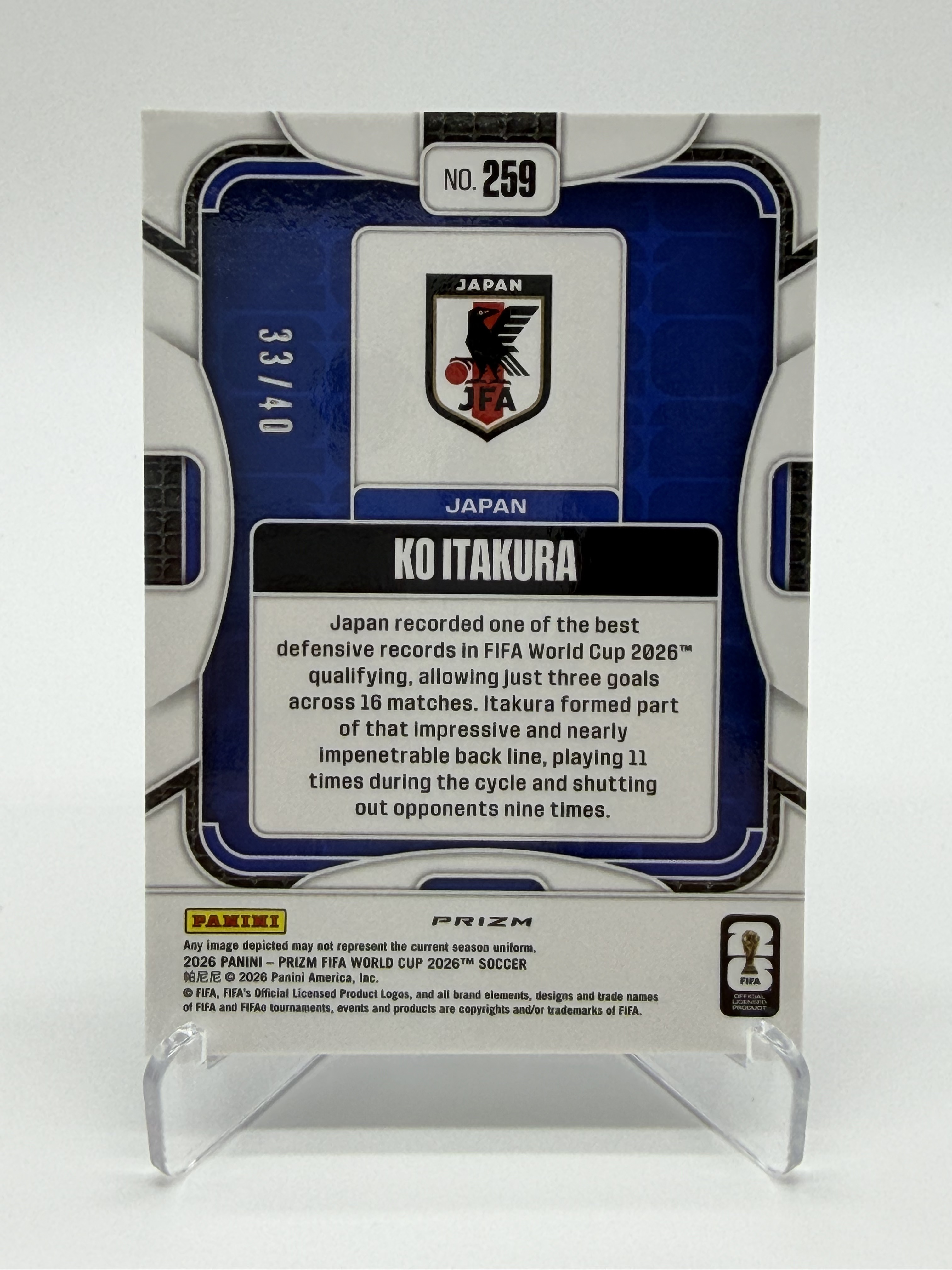 2026 Panini Prizm FIFA World Cup Ko Itakura【Simple】世界杯pz 日本 队长 杰板仓滉 33/40编 蓝折 折射 japan