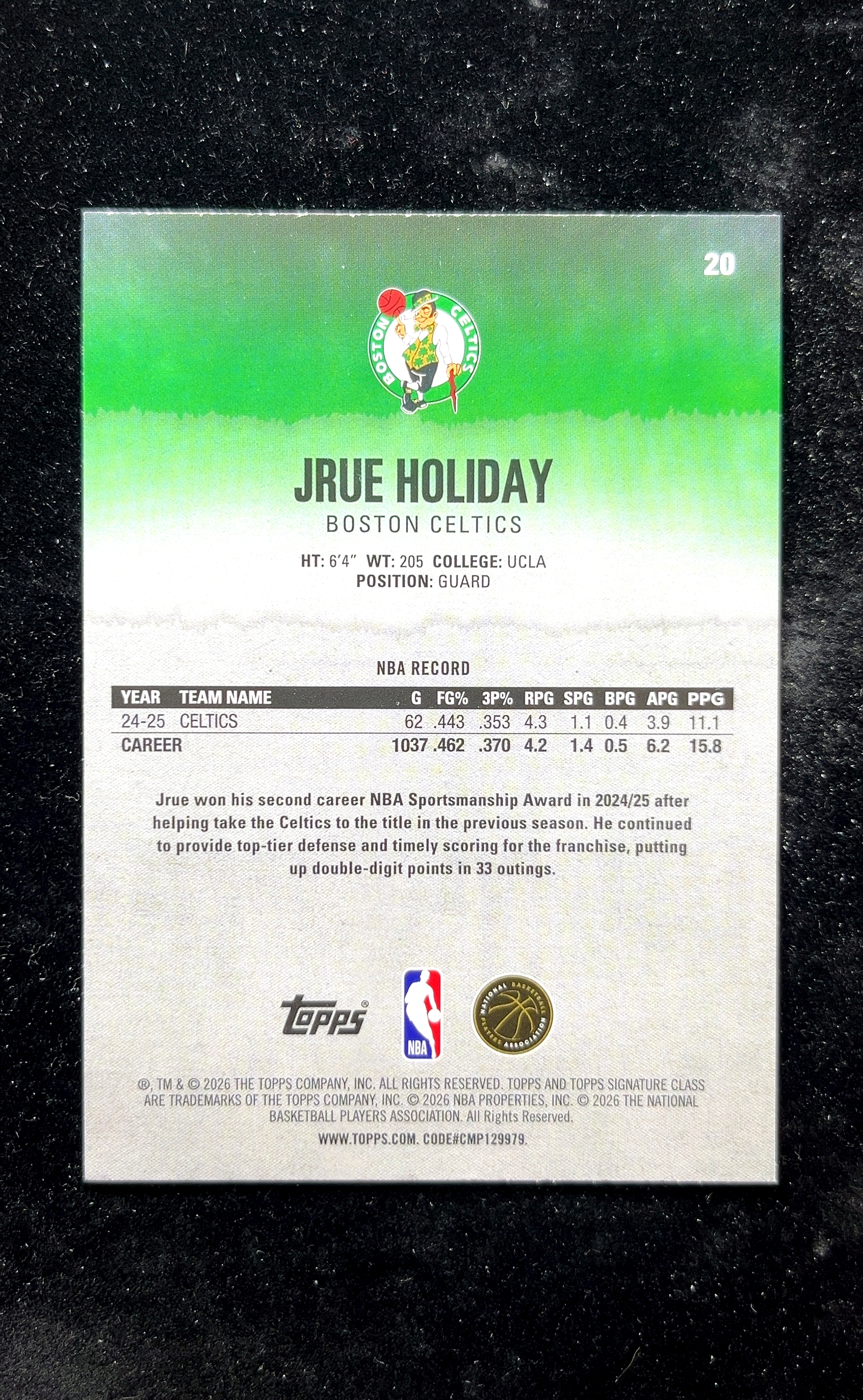 【小白1%代卖】2026 Topps Signature Class True Holiday Round 17 真·霍利戴首轮 号 JRUE HOLIDAY 朱尔·霍利戴 卡品如图 高价值 062