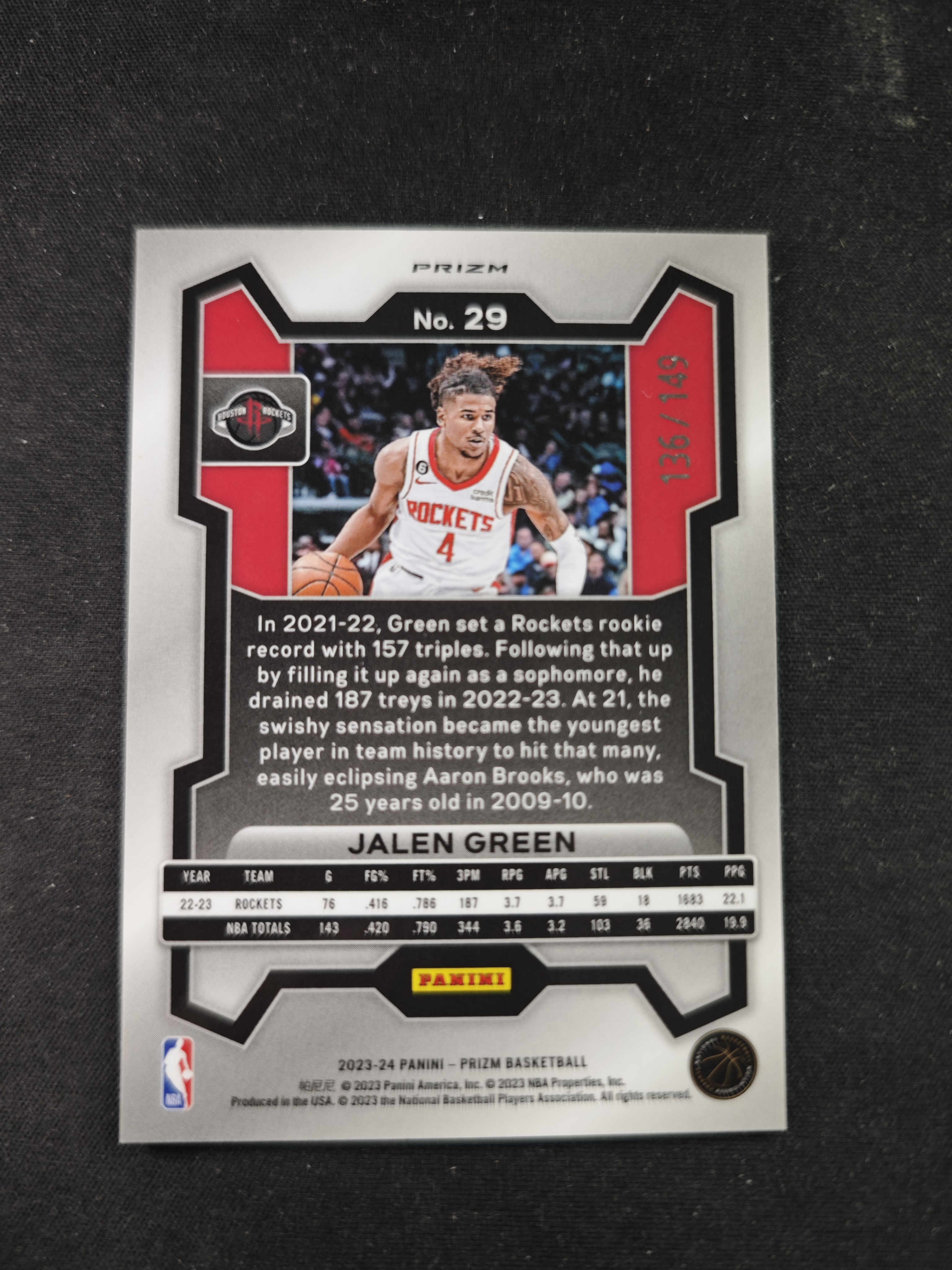 【蛤蟆特卖】杰伦 格林 2023-24 PANINI PRIZM系列 紫色碎冰折射 经典设计 限量149编 超级漂亮 稀有好卡 卡品如图 专收必备!