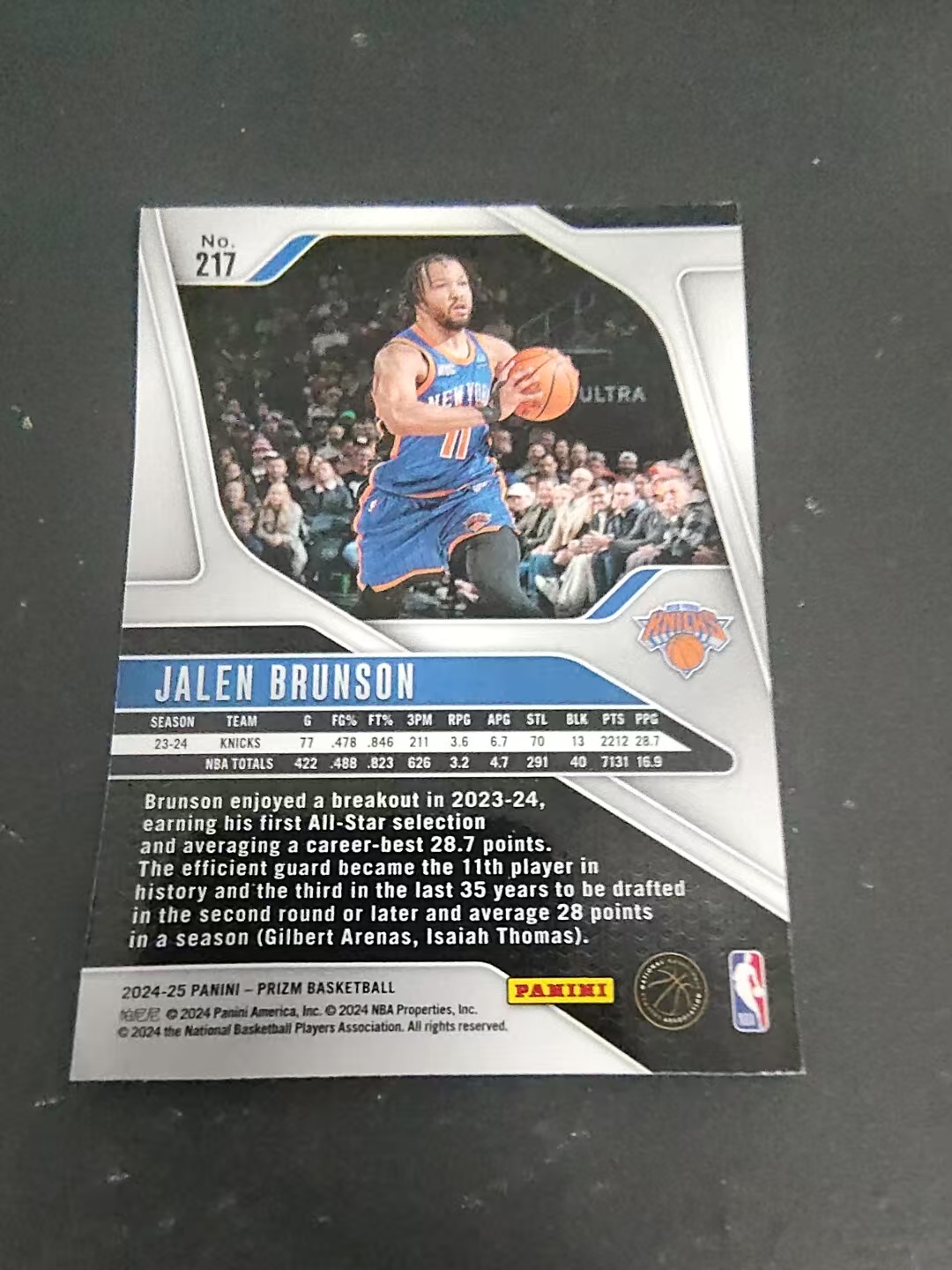 【可合并,不累计】2024-25 Panini Prizm Jalen Brunson 杰伦 布伦森 尼克斯 PZ 划痕 边角瑕疵 #217