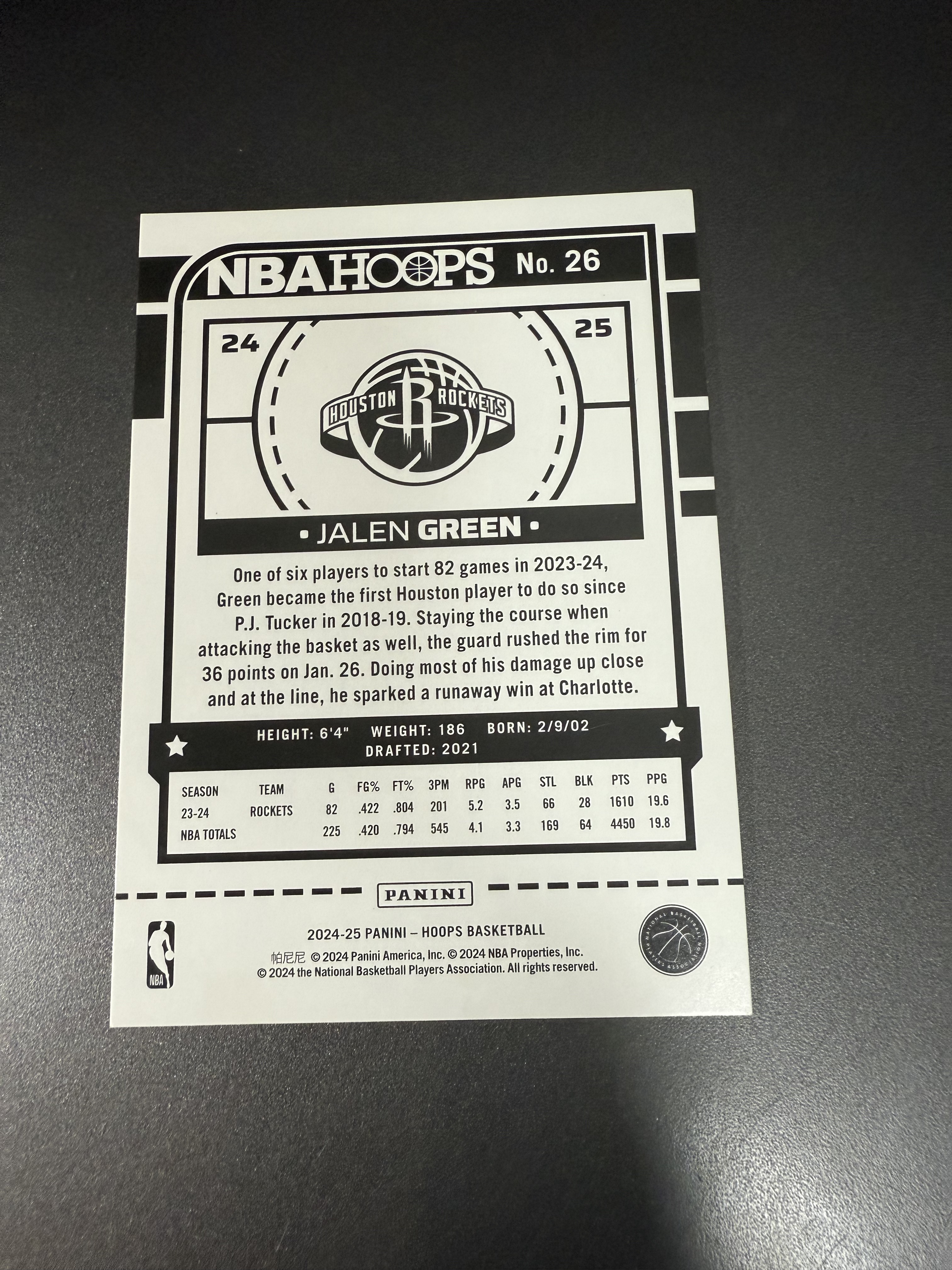 2024-25 Panini NBA Hoops Jalen Green 杰伦 格林 折射 199编 w