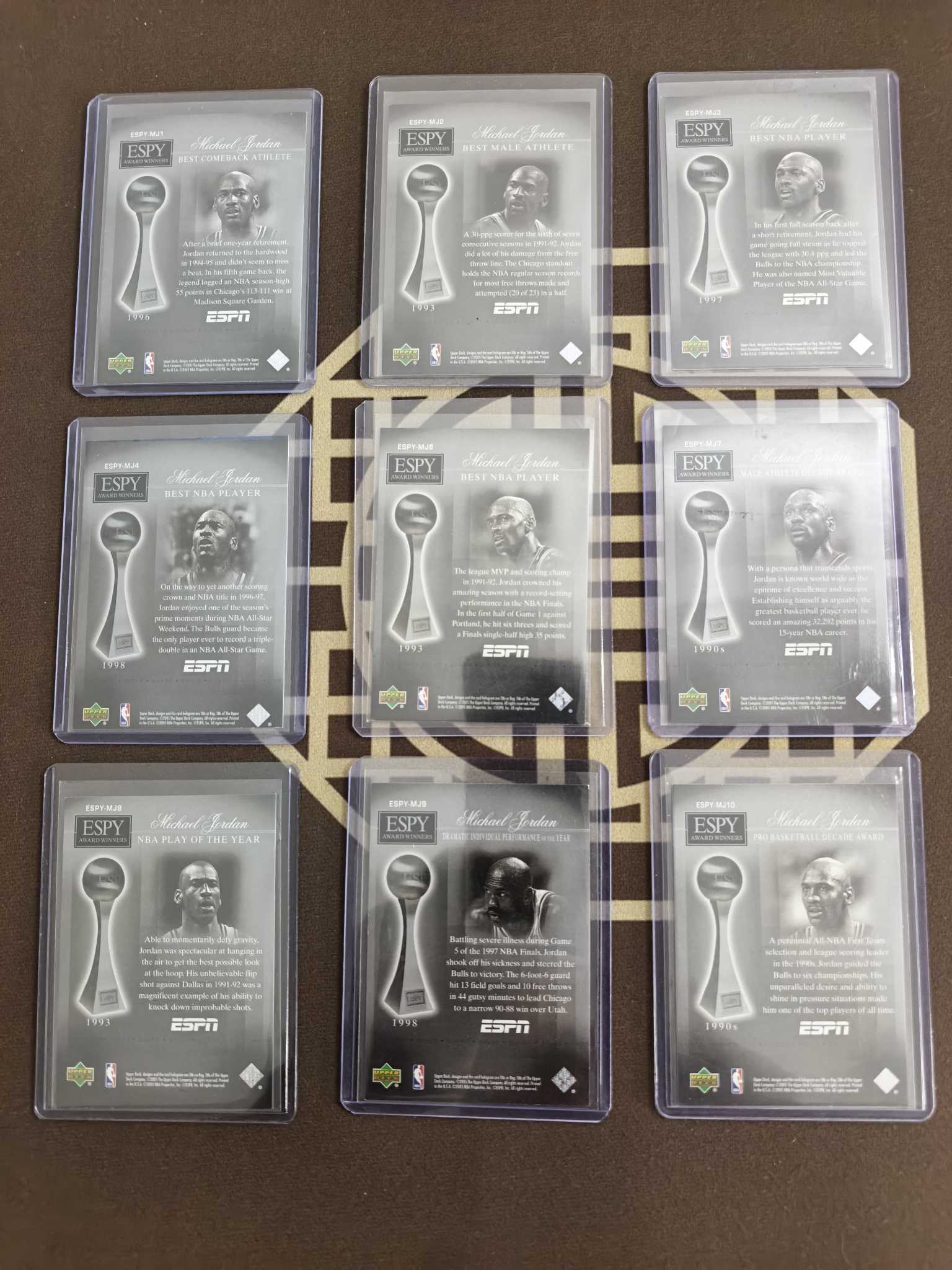 【套卡王】2005 upper deck 公牛队 篮球之神 迈克尔-乔丹 Espy award winners特卡 残套9张 差5号齐 选图经典 大比例 很少见 不保每张金标 介意勿拍(不累计)