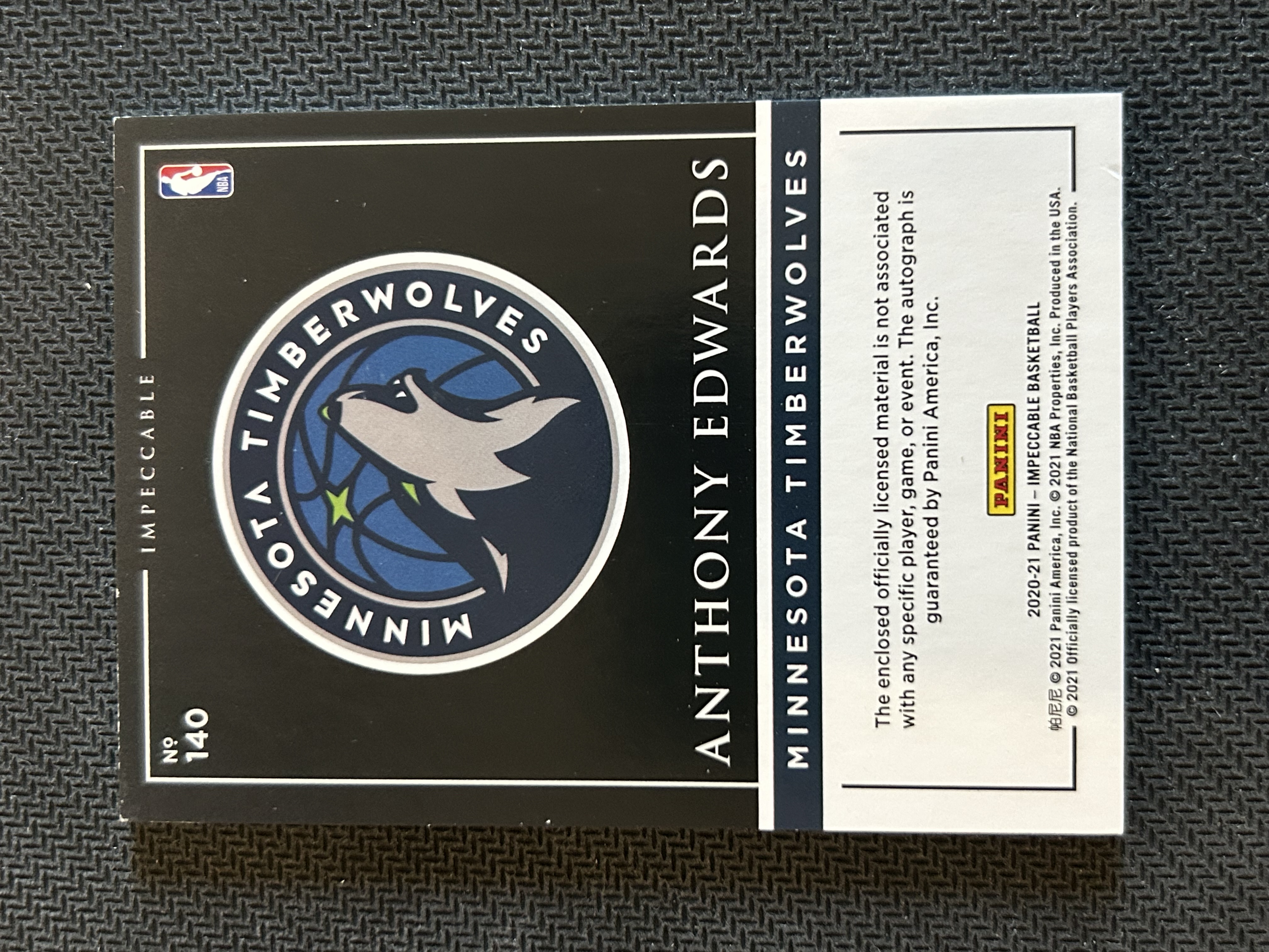 2020-21 Panini Impeccable Anthony Edwards RC 小真金 安东尼 爱德华兹 华子 森林狼 37/88编 RPA 亚版 红平行 patch 签字 卡签 卡品如图