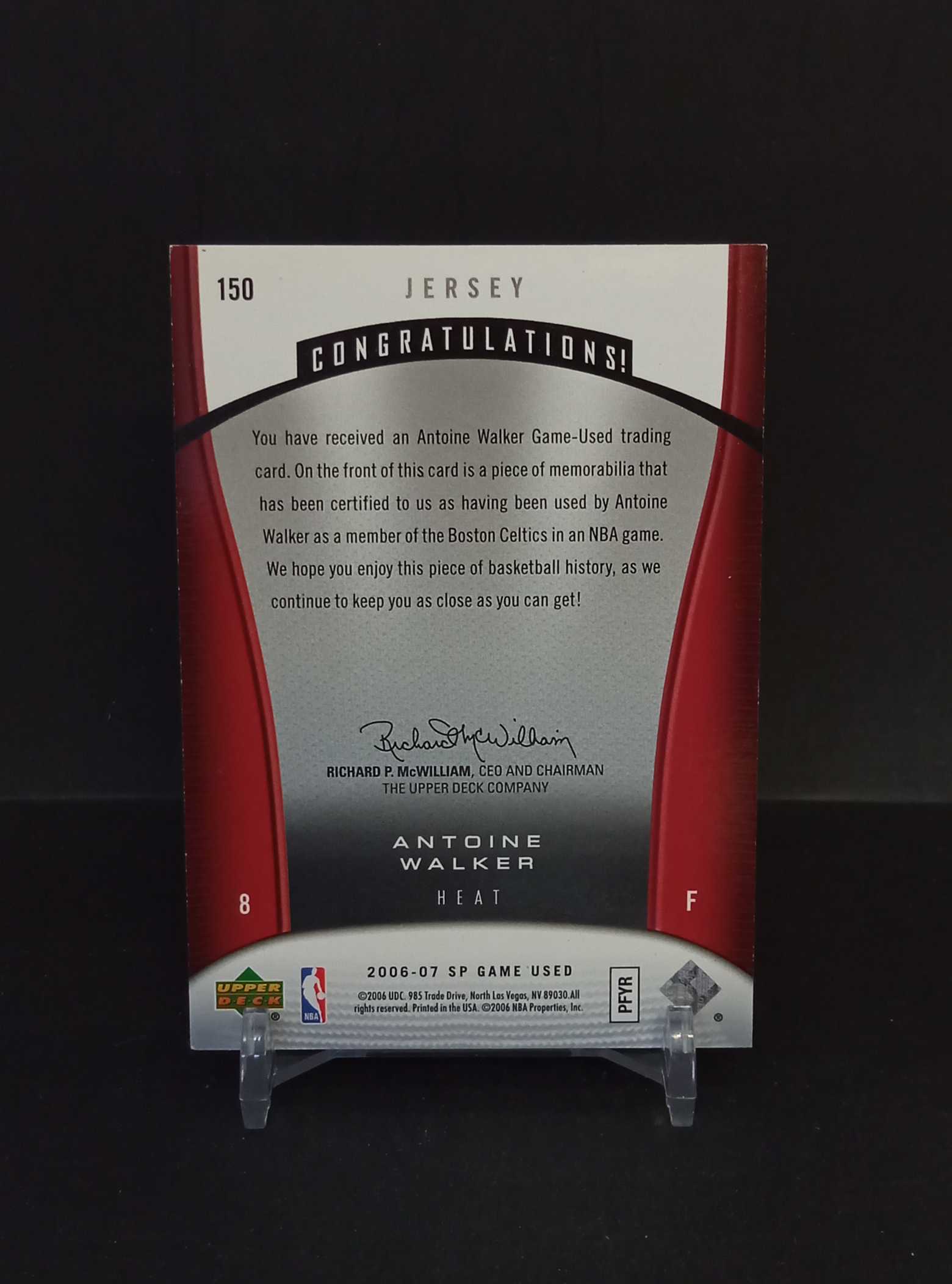 【DC拍卖】7.20CR7 06-07 SP Game Used Antoine Walker 安托万沃克 热火 Authentic Fabrics 比赛球衣实物 UD 球星卡正反面实拍