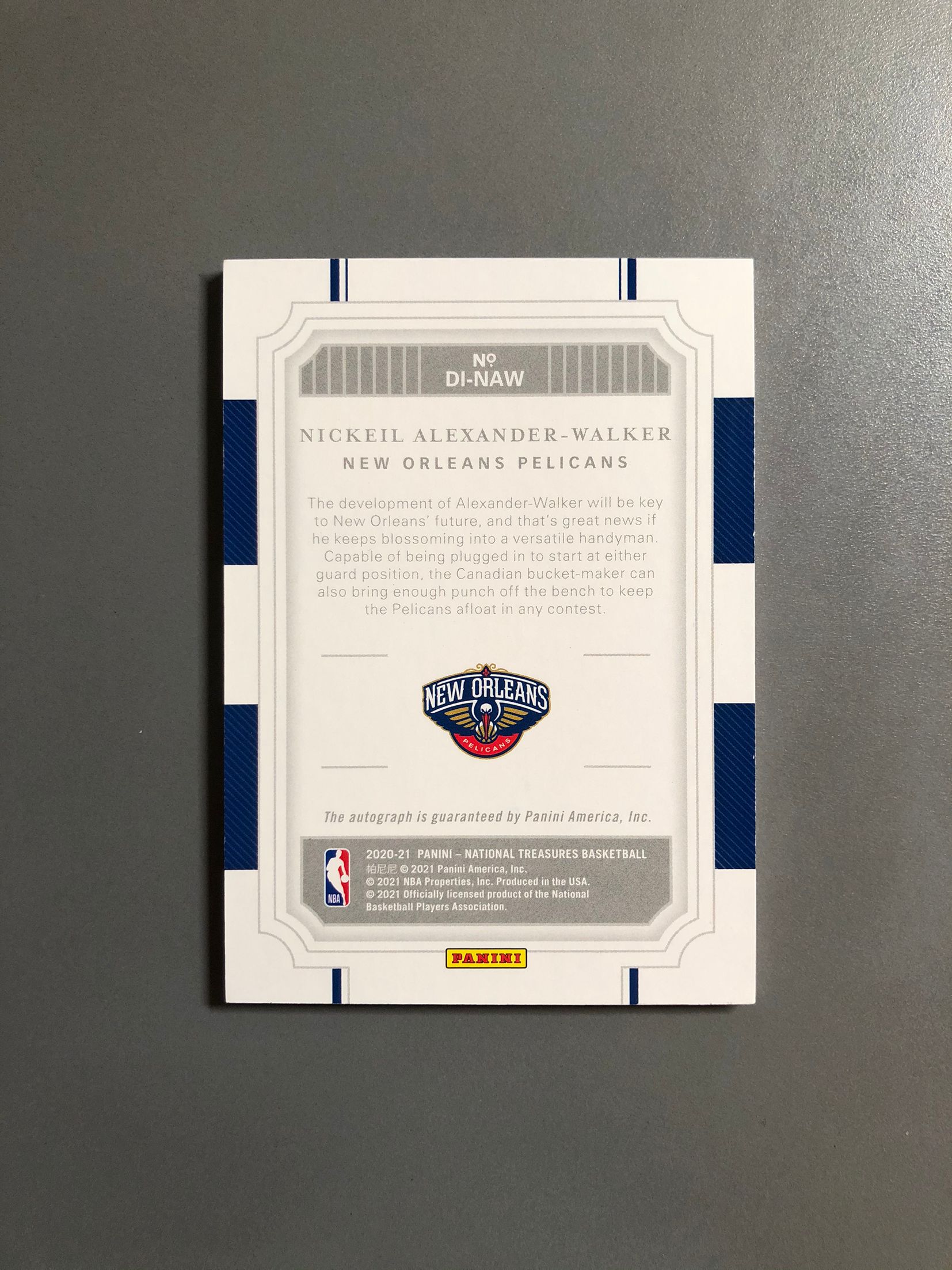 2020-21 Panini National Treasures Nickeil Alexander-Walker 亚历山大·沃克 鹈鹕 签字 卡签 49编 实卡好看 卡品如图 可累计 OS036