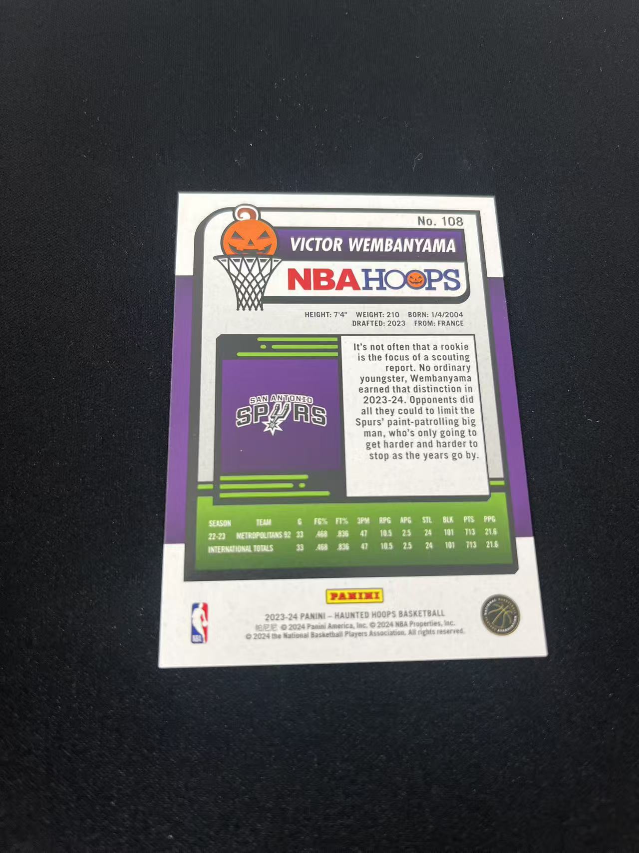 2023-24 Panini NBA Hoops Victor Wembanyama RC 特卡 万圣节 新秀卡 维克托 文班亚马 马刺时期 卡品如图 【大盘鸡】