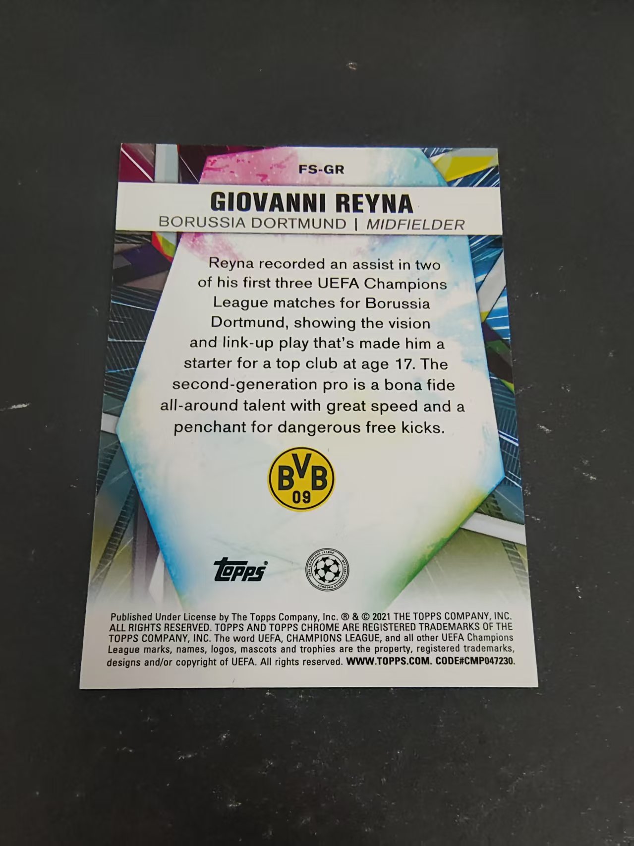 【可合并,不累计】2021 Topps Chrome giovanni reyna 吉奥瓦尼 雷纳 未来之星 特卡 多特蒙德 欧冠 碎冰折