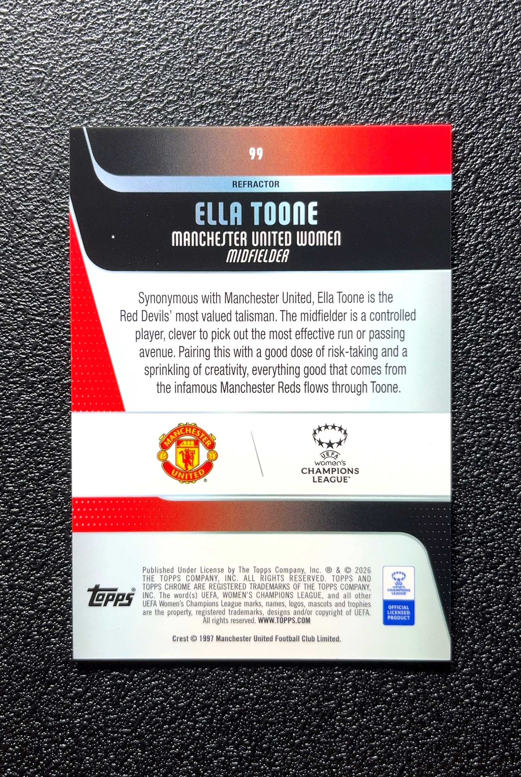 【小白1%代卖】2026 Topps Chrome Ella Toone 埃拉·图恩 银折 折射 卡品如图 高价值 #99 Manchester United Women 曼联女足 0801