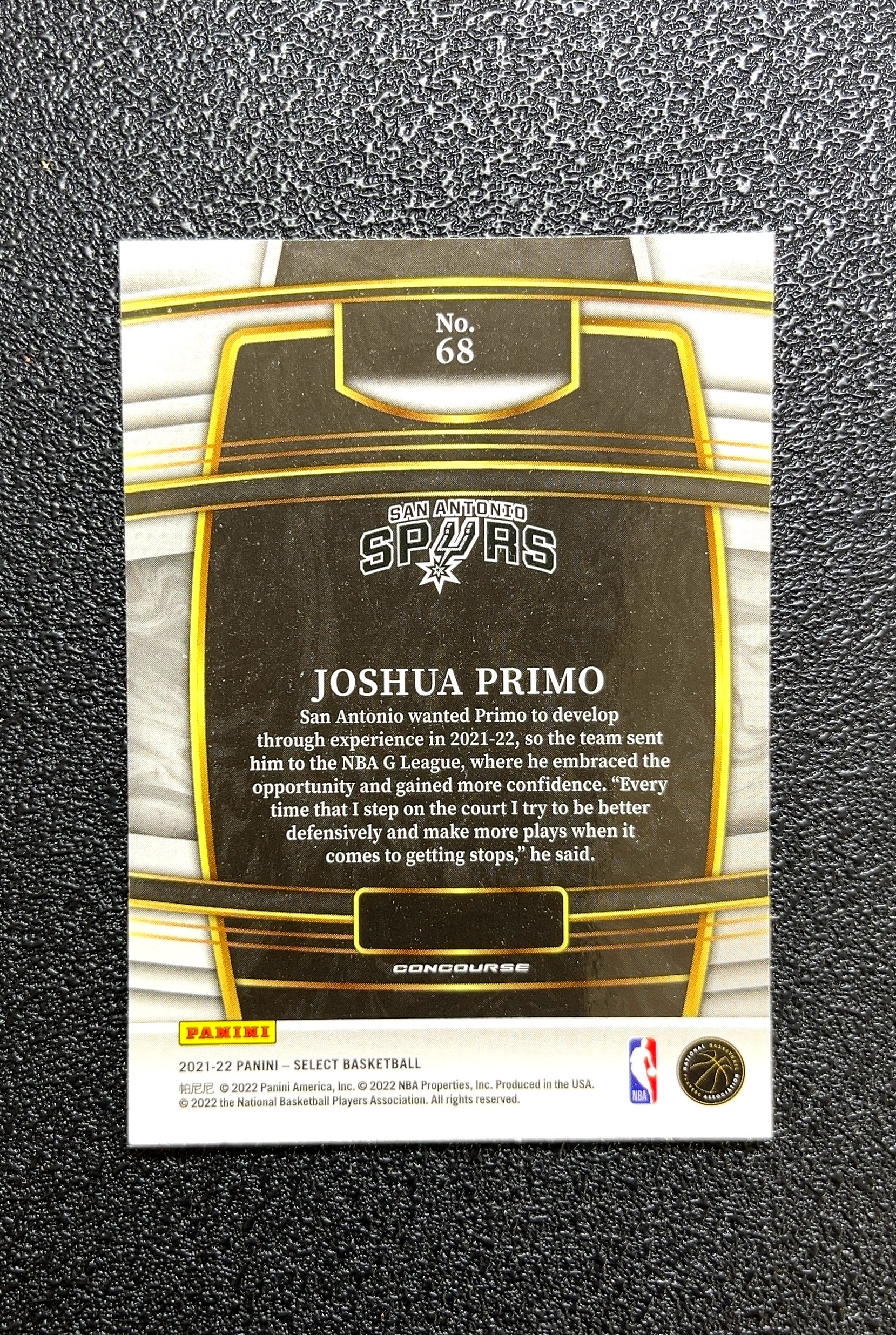 【岛屿拍卖】2022 Panini Select Concourse 精选 Joshua Primo 约书亚·普里莫 新秀 RC 卡品如图 高价值 #68 San Antonio 0004#85