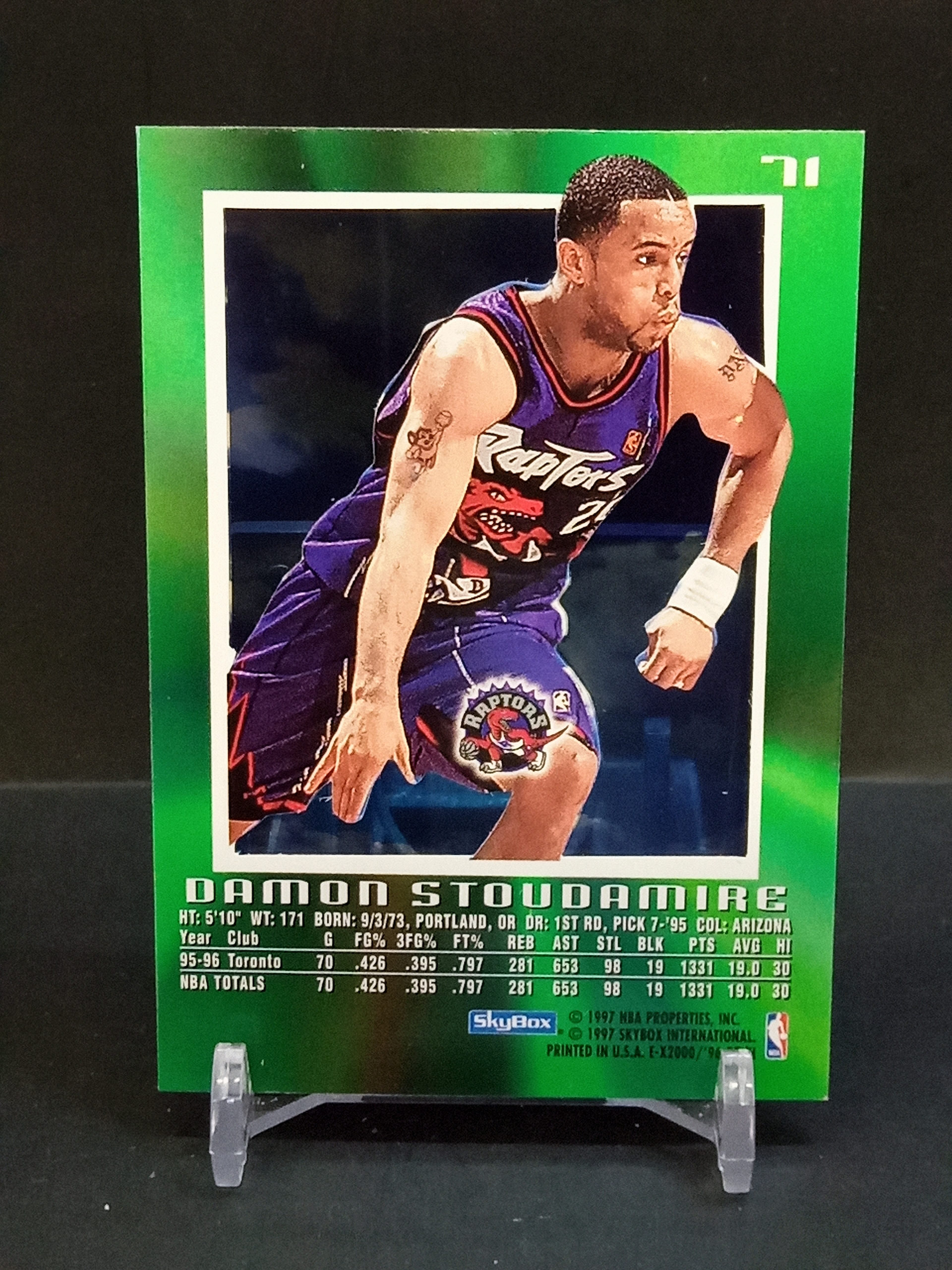 【DC拍卖】9.29小科比 `1996-97 Skybox E-X2000 #71 Damon Stoudamire 达蒙斯塔德迈尔 多伦多猛龙 绿渐变胶片折射老球星卡`