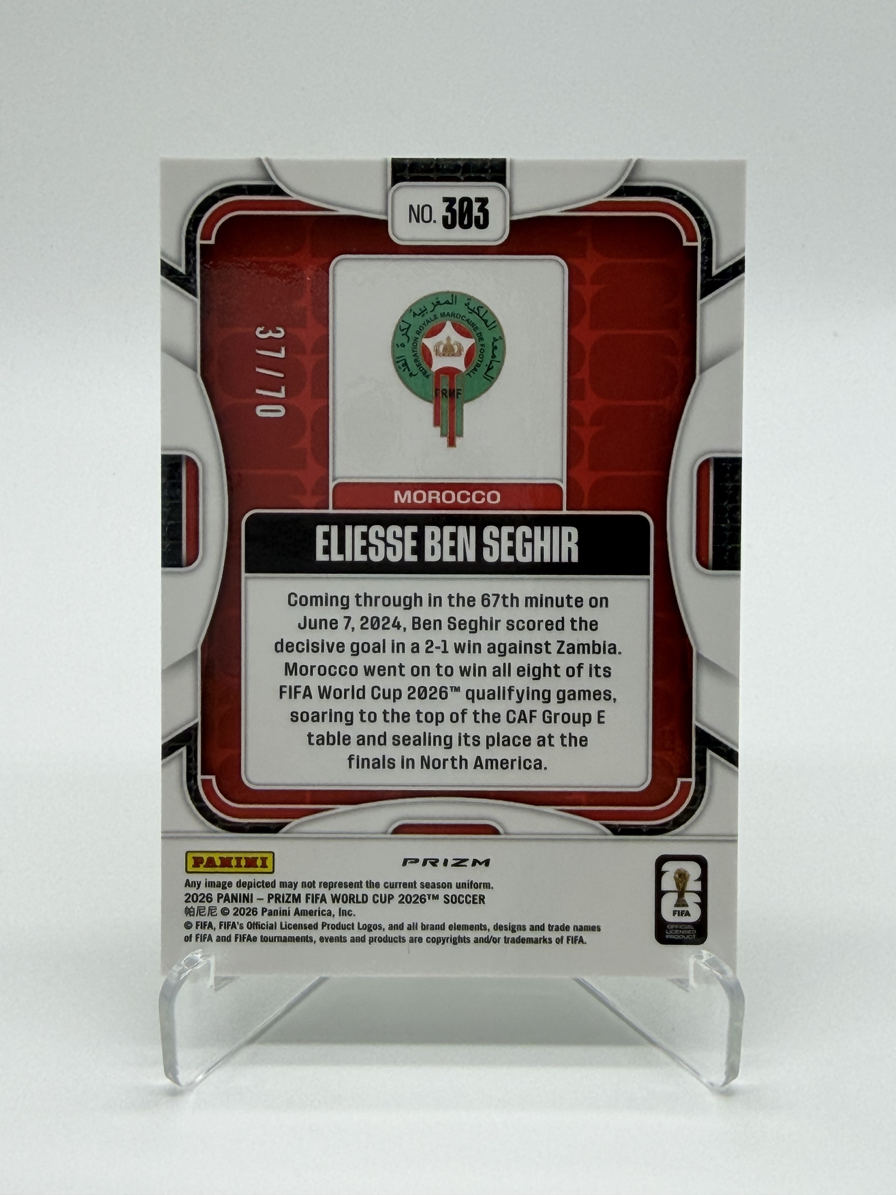 2026 Panini Prizm FIFA World Cup Eliesse Ben Seghir【Simple】世界杯pz 摩洛哥 本 萨吉尔 37/70编 绿折 雄鹰折 折射