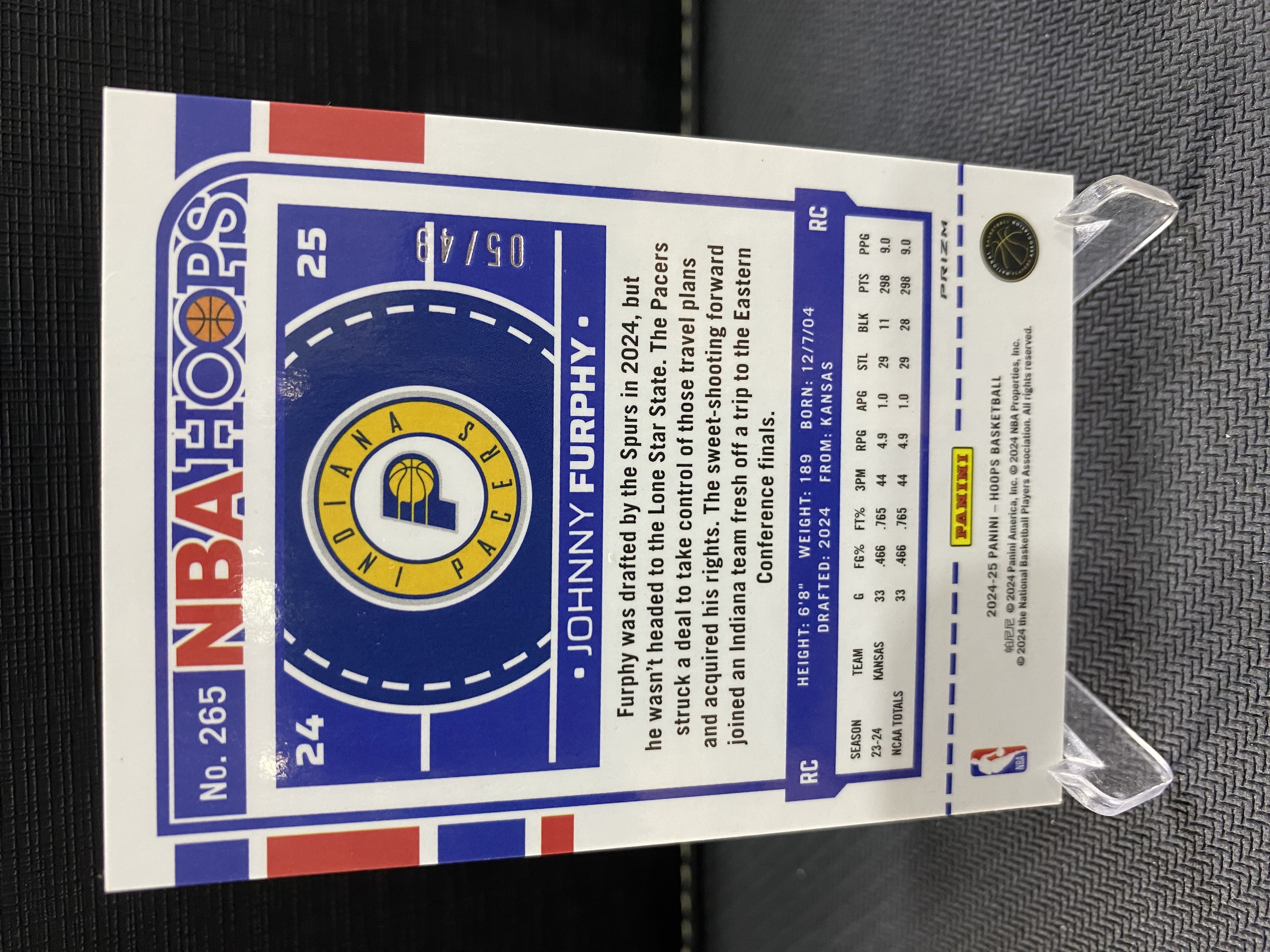 2024-25 Panini Hoops Johnny Furphy RC 约翰尼 弗菲 49编 紫折 新秀 蓝折 折射 收藏必备 卡品如图 -吹-【乌苏拍卖】