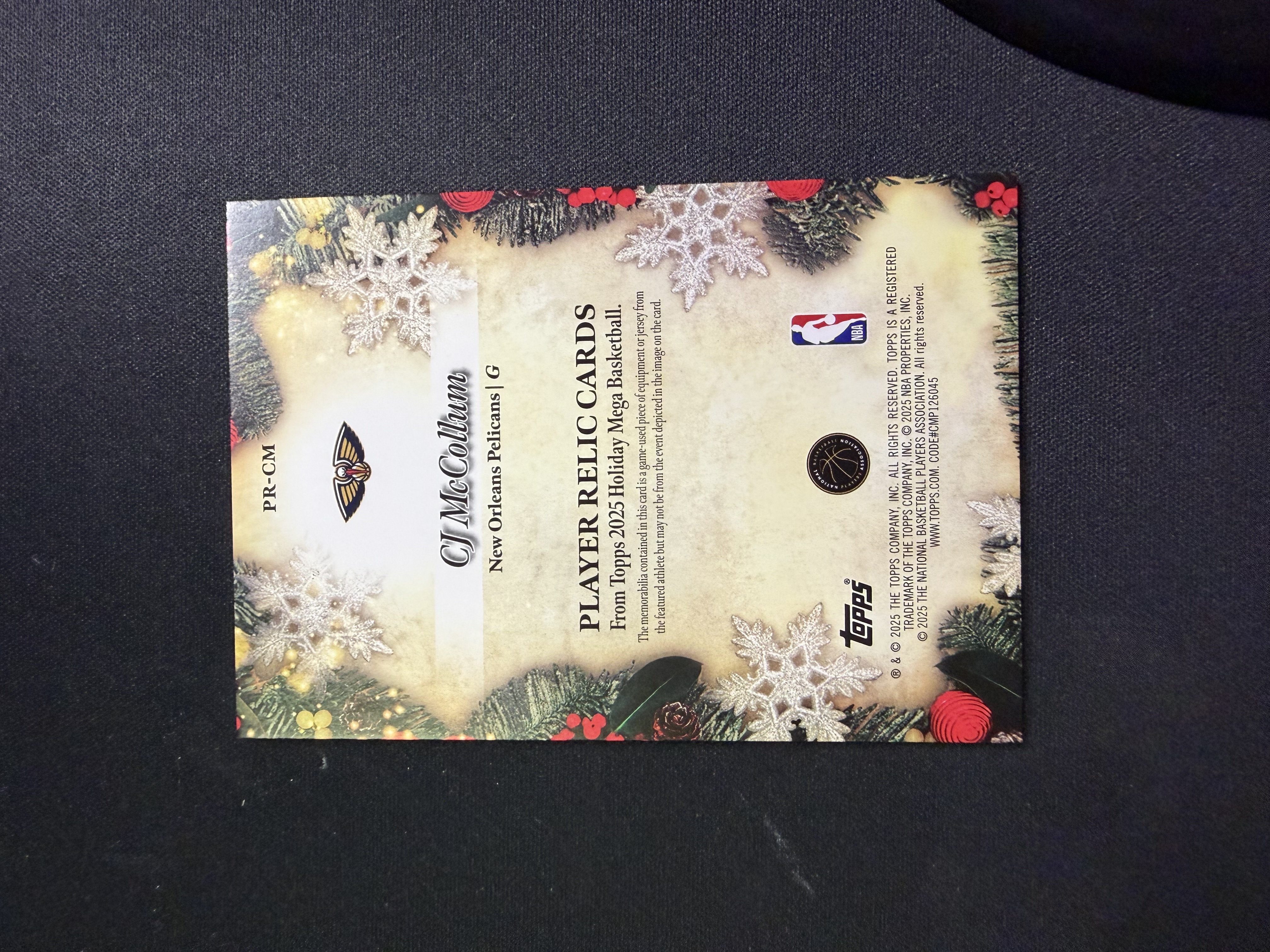 2025-26 Topps Holiday Mega CJ McCollum CJ 麦科勒姆 鹈鹕 圣诞节 99编 物料 亲穿球衣 PPP