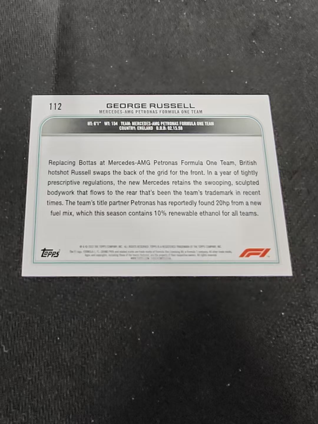 2022 Topps Chrome F1 George Russell 乔治 拉塞尔 梅奔 划痕 边角瑕疵@112