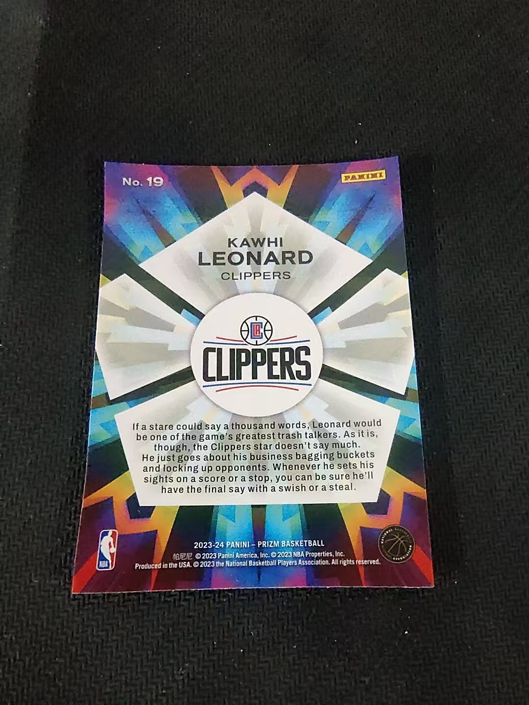 【可合并,不累计】2023-24 Panini Prizm Kawhi Leonard 科怀 莱纳德 万花筒特卡 PZ 划痕 边角微瑕 介意勿拍 #19