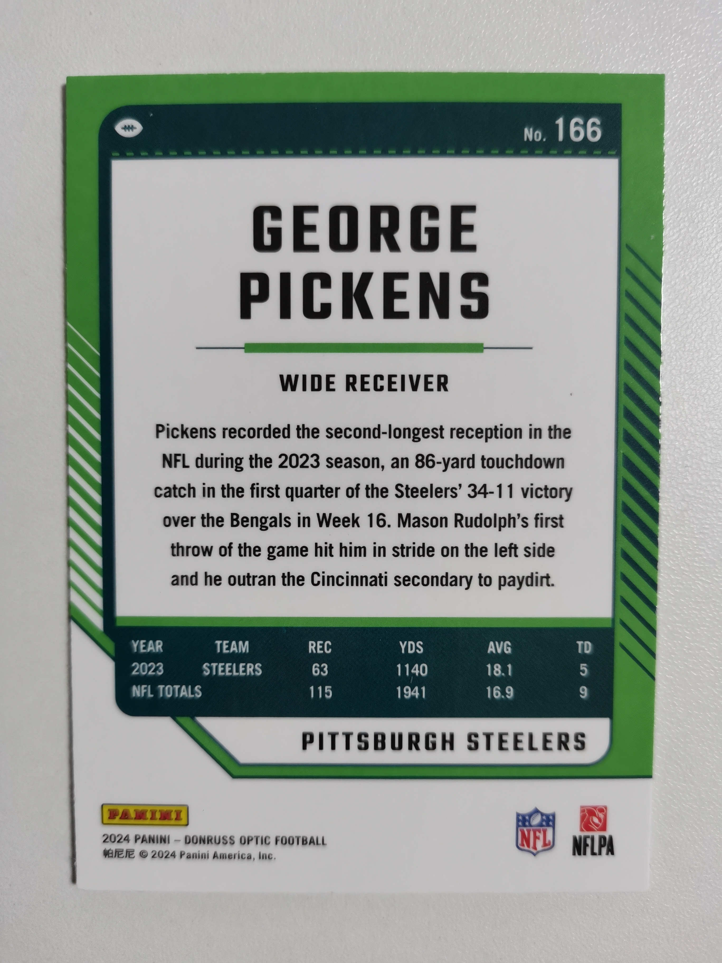 2024 Panini Donruss Optic George Pickens 乔治皮肯斯 匹斯堡钢人队 NFL杜蕾斯 收藏凑套 卡品如图 免费代拍(CLB007)