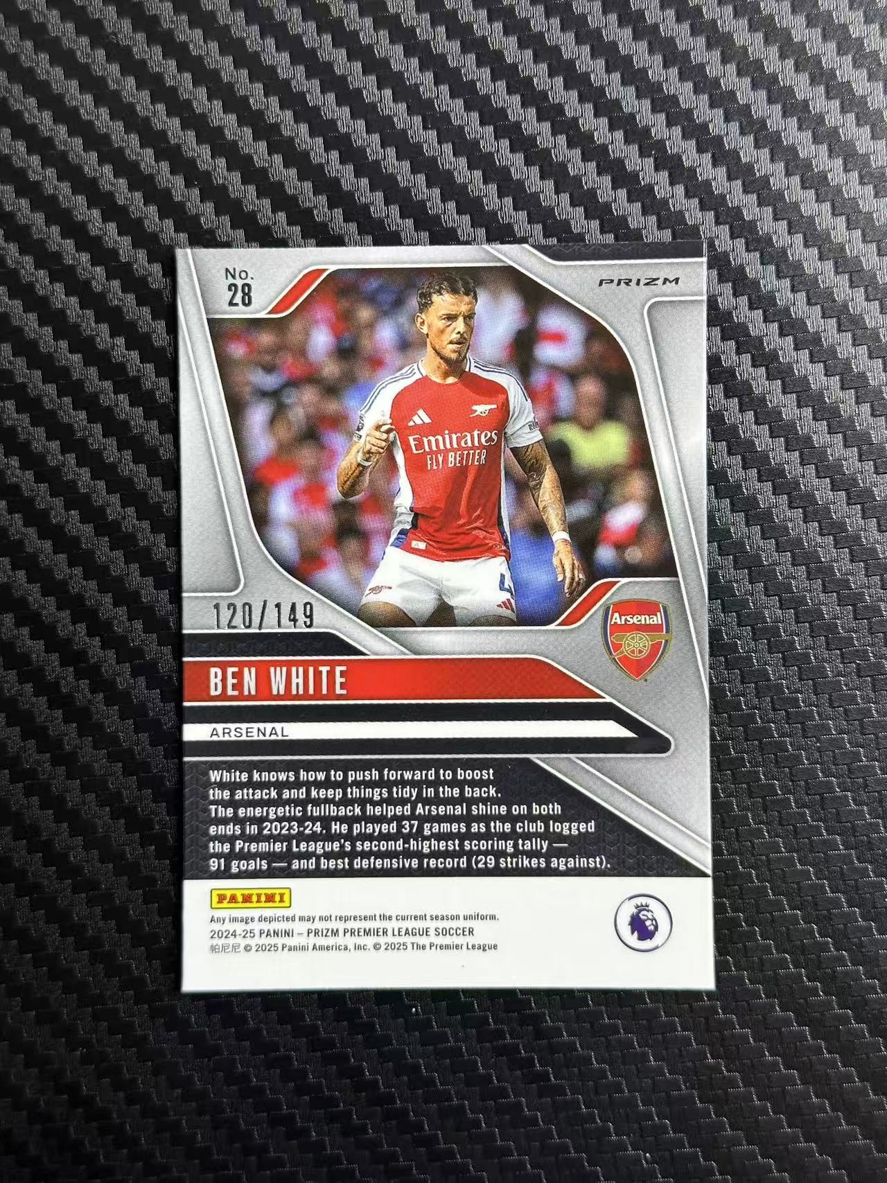 2024-25 Panini Prizm BEN WHITE 粉泡泡折 英格兰 英超 英超PZ 本怀特 阿森纳 折射 怀特 120/149编 卡品如图 拍前看描述