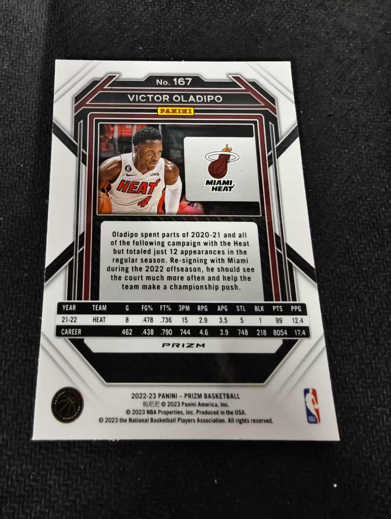 2022-23 Panini Prizm Victor Oladipo 维克多 奥拉迪波 热火 红波纹 PZ 划痕 边角瑕疵 #167