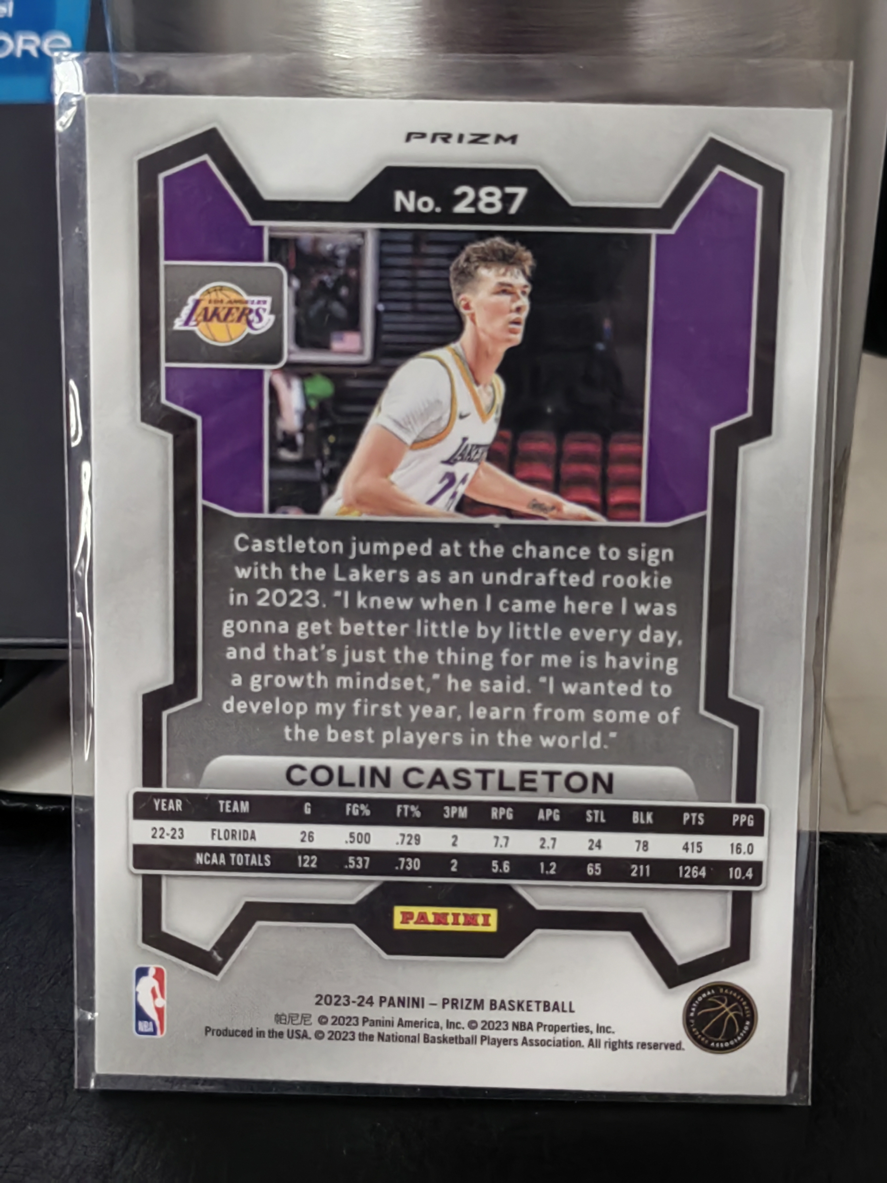 2023-24 Panini PRIZM Colin Castleton RC PZ 新秀 三色折 科林卡斯尔顿 湖人 篮 白边白角 不保卡品 卡品如图