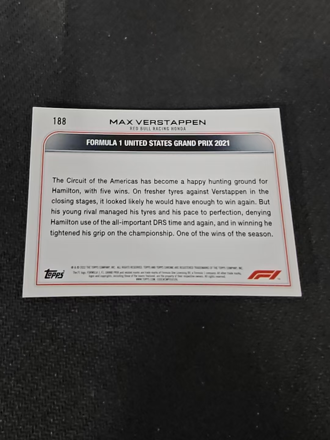 2022 Topps Chrome F1 Max Verstappen 维斯塔潘 红牛 划痕 边角瑕疵 #188