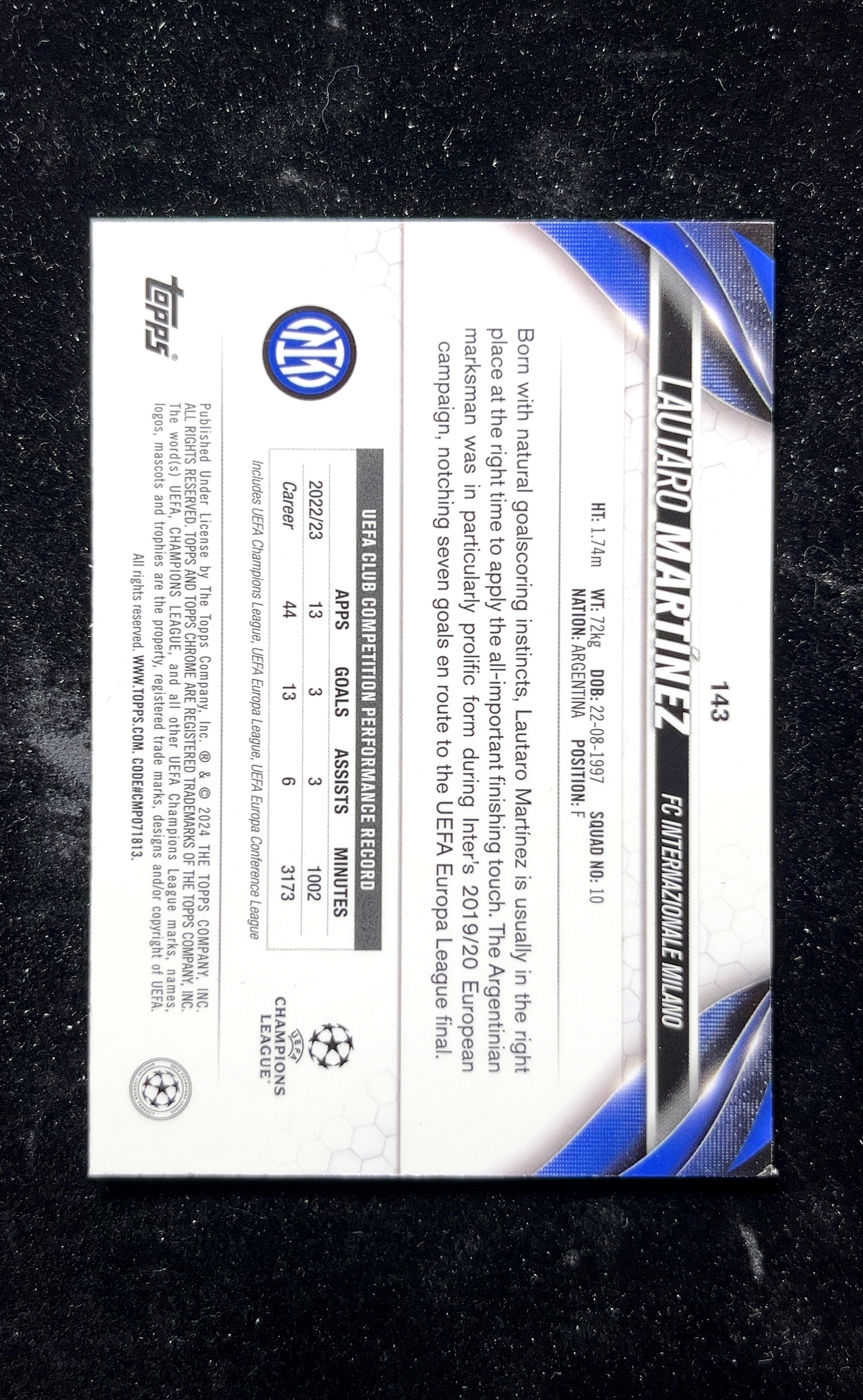【小白1%代卖】2024 Topps Chrome Lautaro Martínez 劳塔罗·马丁内斯 卡品如图 高价值 #143 FC Internazionale Milano 0623