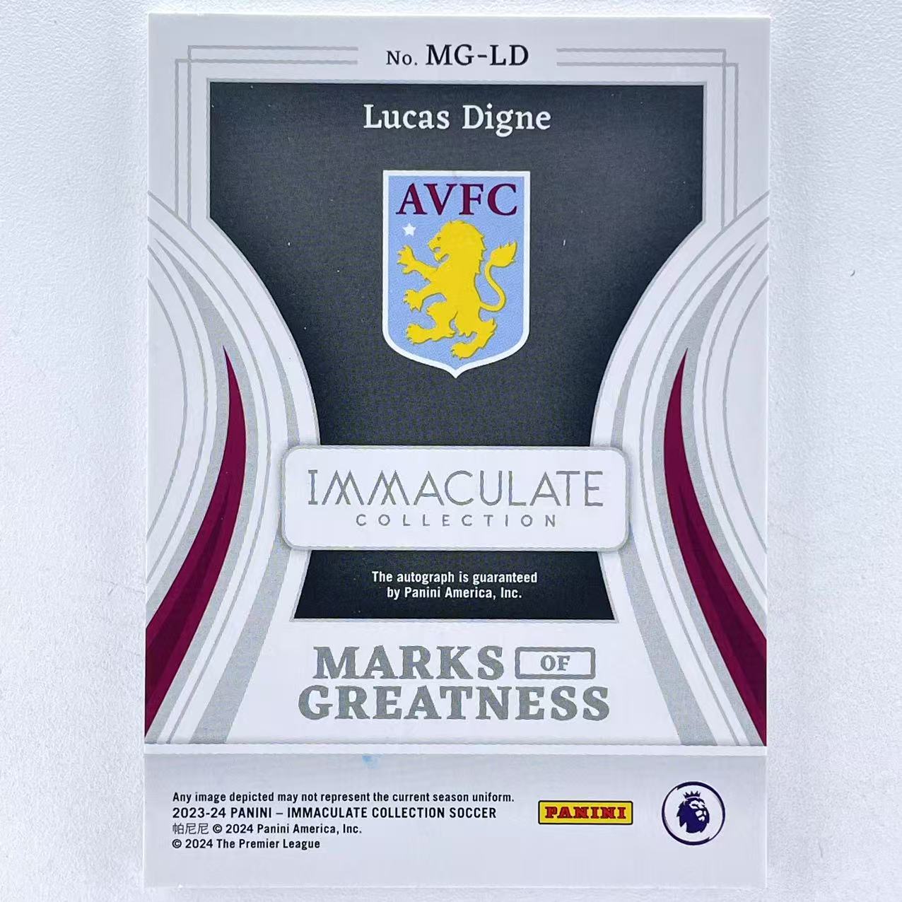 N 2023-24 Panini Immaculate Lucas Digne 卢卡 迪涅 法国 阿斯顿维拉 爱咪咪 07/25编 签字 ...