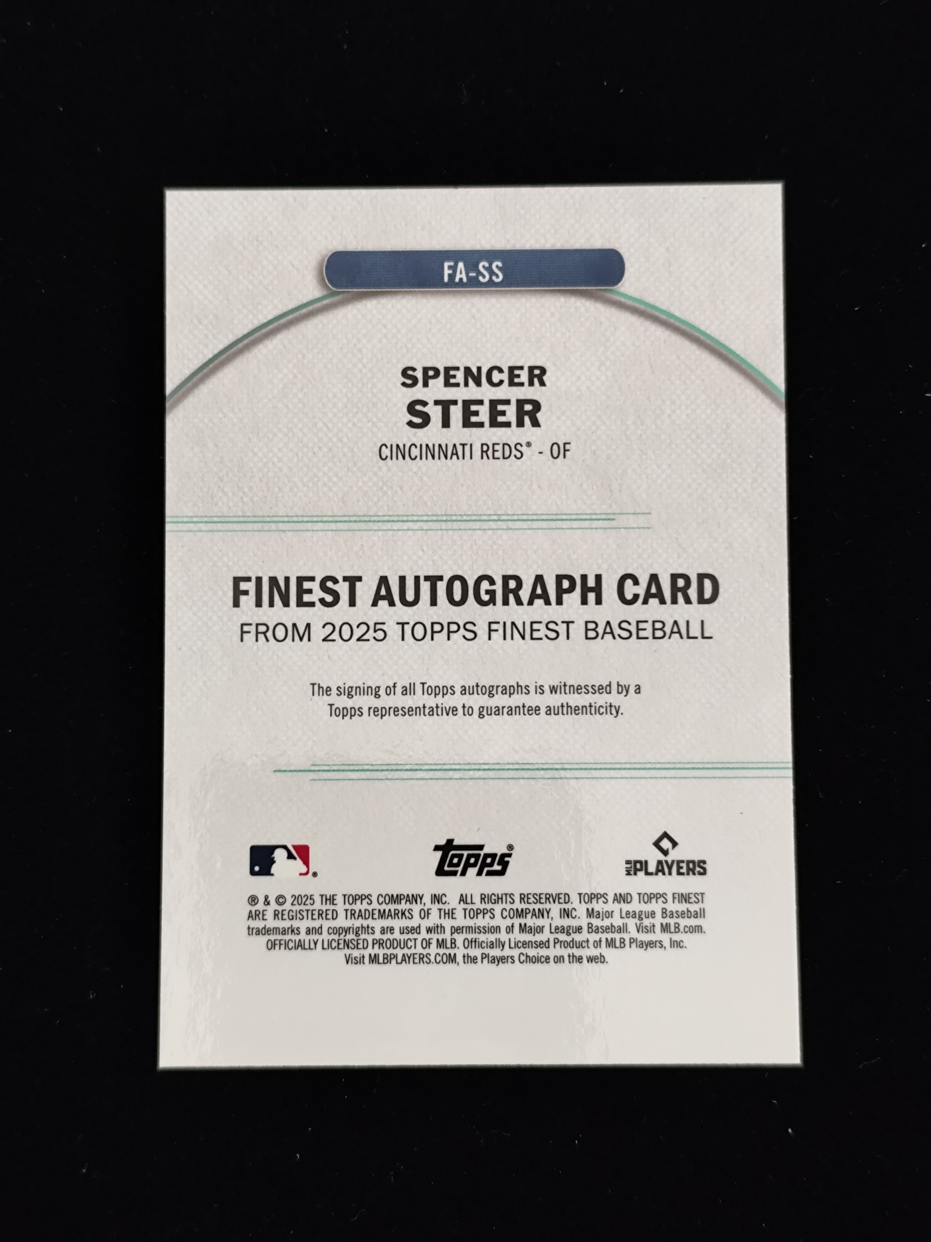 【口袋卡牌】2025 Topps Finest Spencer Steer 棒球 MLB 斯宾塞 斯蒂尔 红人队 签字 卡签 银折 折射 卡品如图 收藏必备 41 VVWW