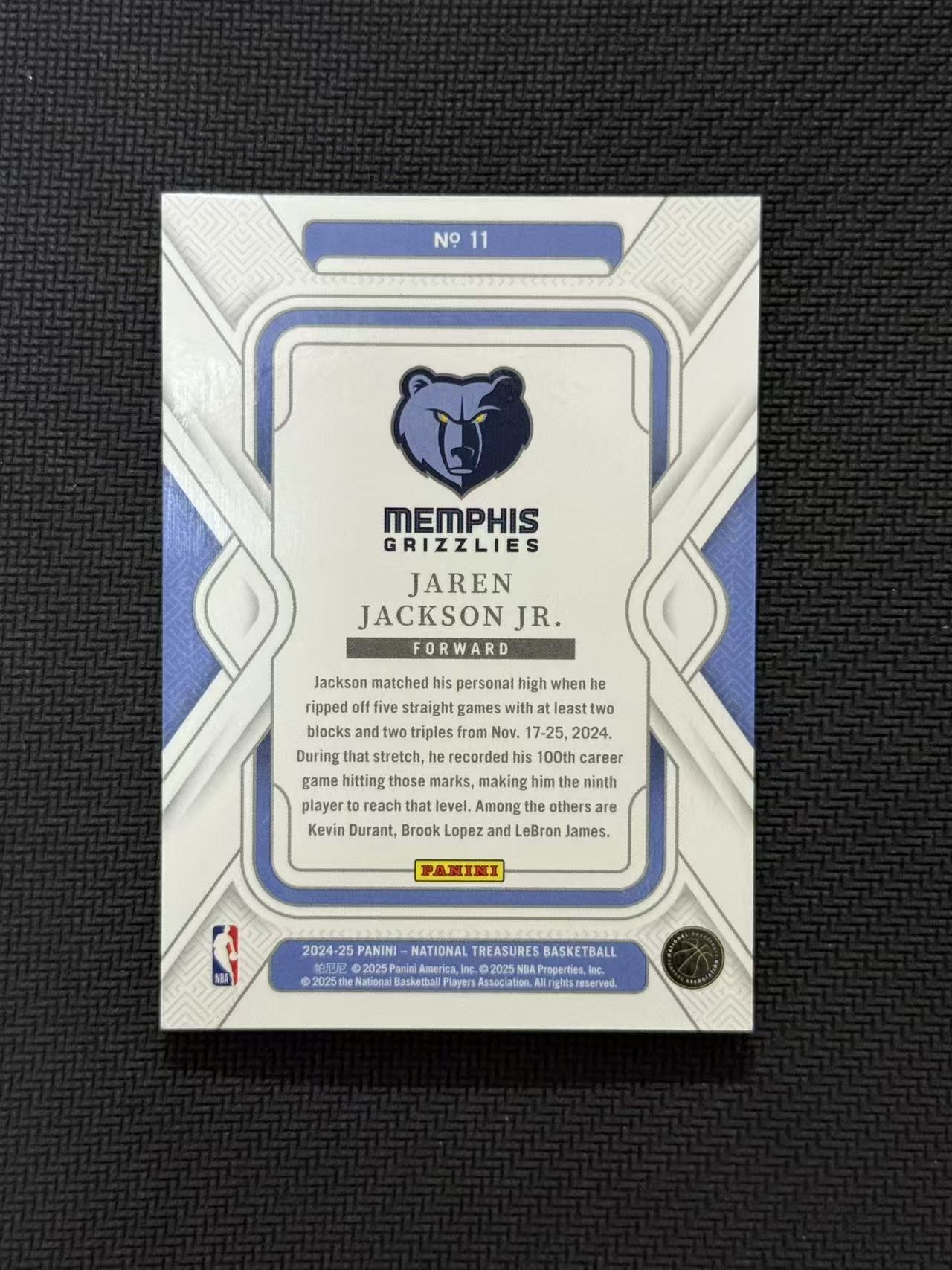 2024-25 Panini National Treasures Jaren Jackson Jr. 灰熊 国宝 小贾伦 杰克逊 11/25编 Base 蓝平行 卡品如图 老公DR
