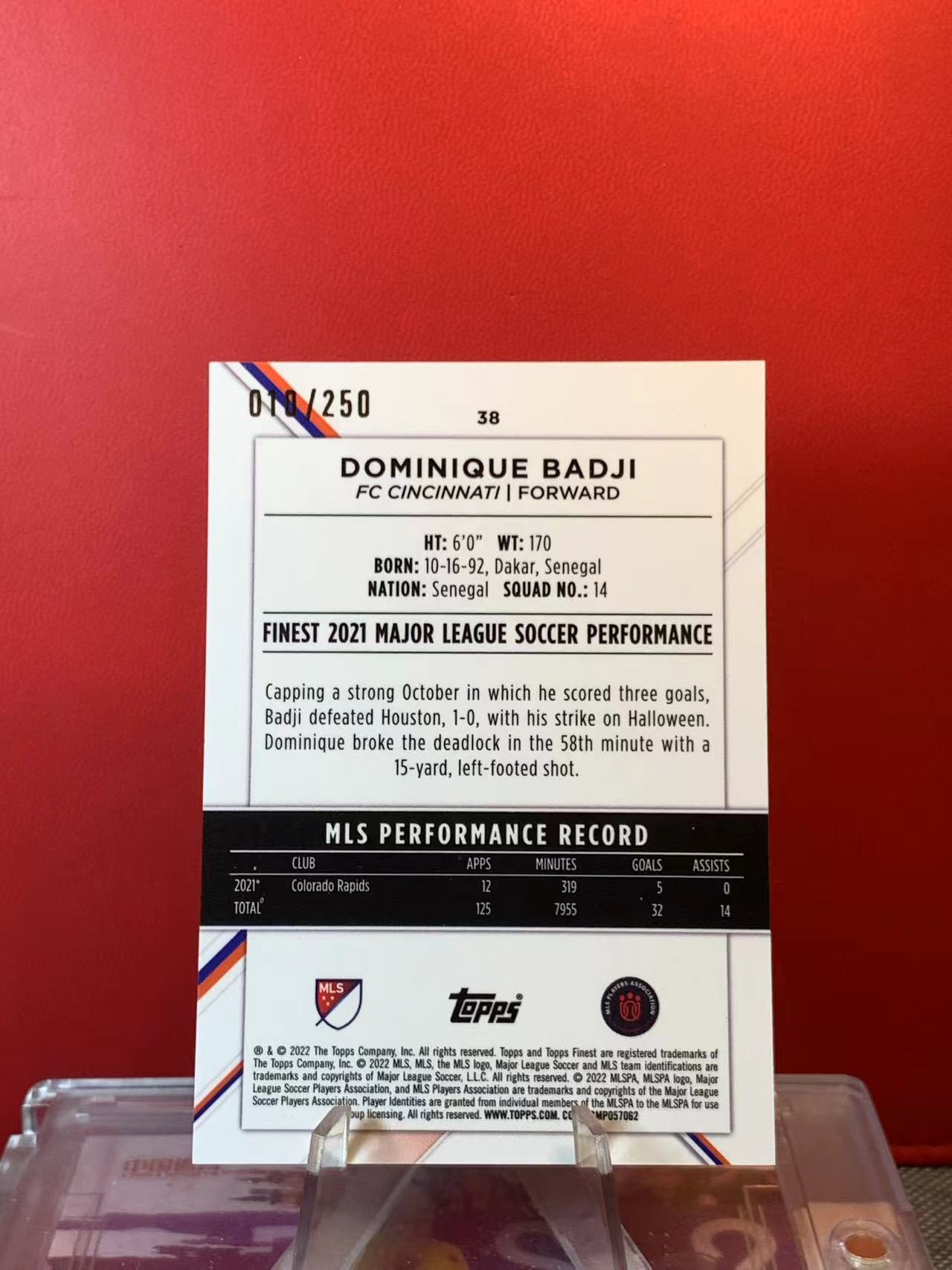 (詹叔代拍)2022 Topps Finest Dominique Badji 美职联 比拉吉 010/250编 折射 顺丰寄付 泰山