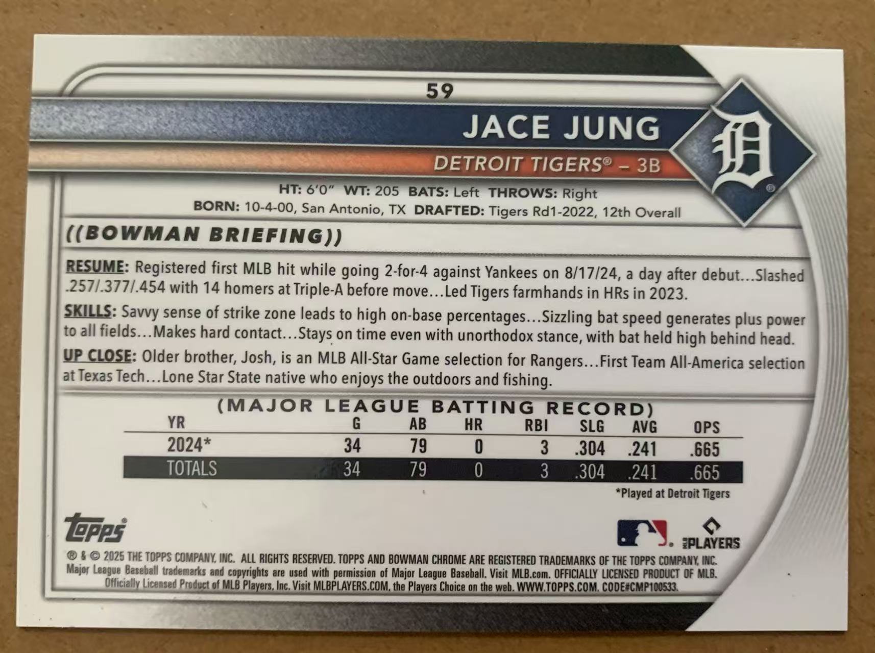 【瞳瞳代卖】2025 Topps Bowman 超大比例 SSP 教堂 RC JACE JUNG
