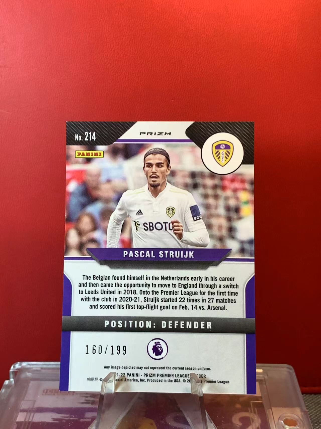(詹叔代拍)2021-22 Panini Prizm 英超PZ Pascal Struijk 利兹联 帕斯卡尔 斯特鲁伊克 红折 160/199编 顺丰寄付 泰山