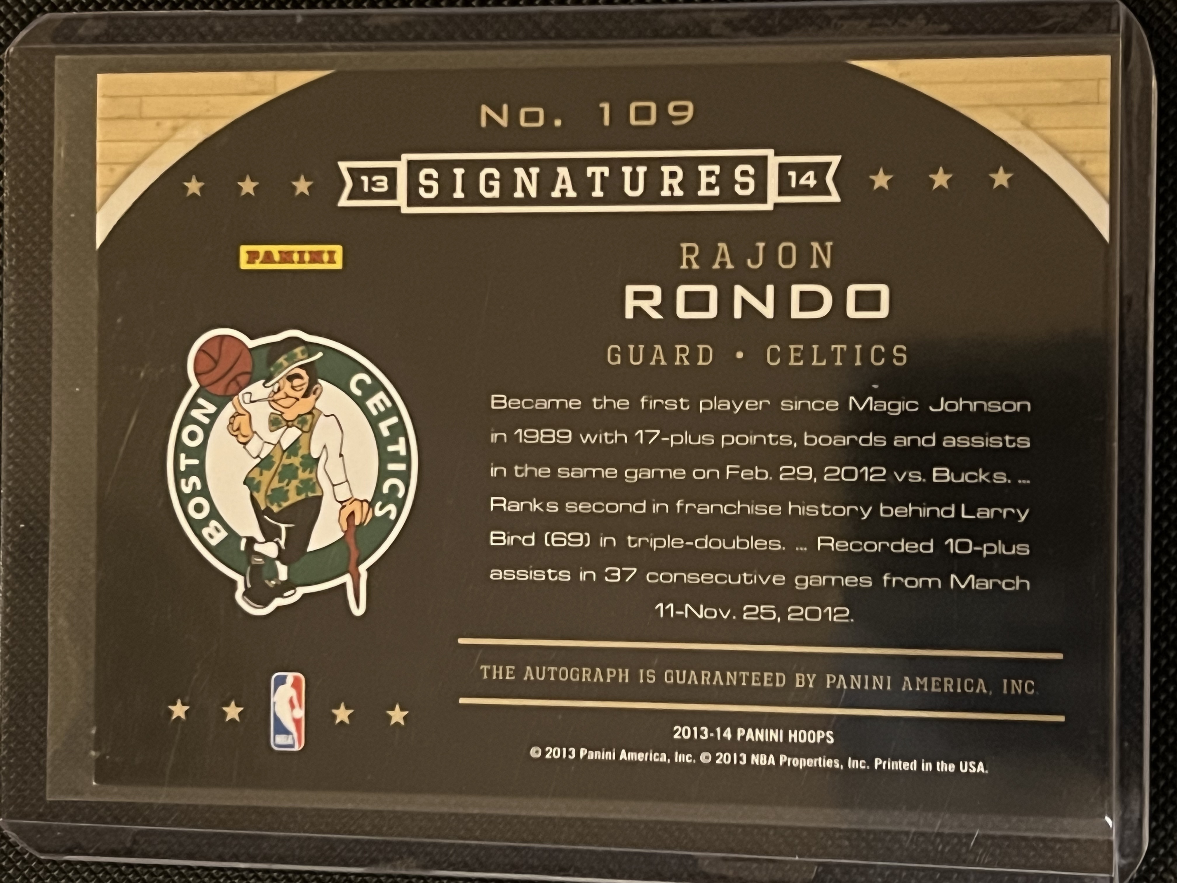 2013-14 Panini Hoops Rajon Rondo #109 凯尔特人 拉简 隆多 签字卡!!老盒子 老卡 NBA名宿 俗称“ 隆指导”凑套必备!!