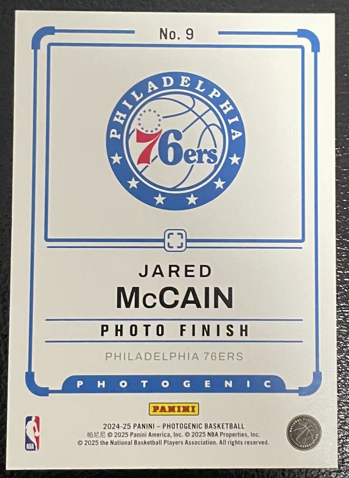 2024-25 Panini Photogenic Jared McCain RC 上镜 76人 贾里德 麦凯恩 新秀 base 卡品如图