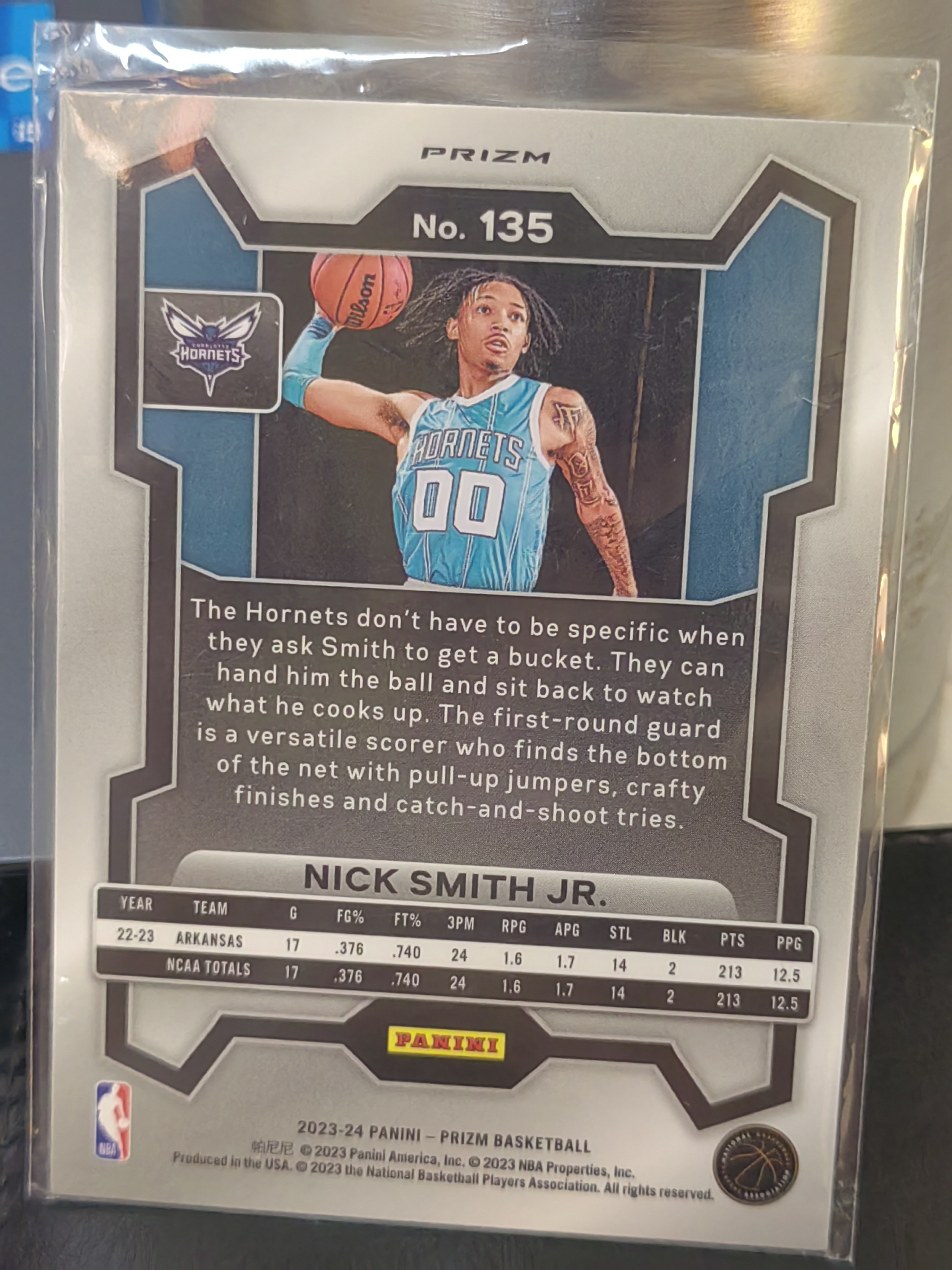 2023-24 Panini Prizm Nick Smith Jr. RC PZ 白碎冰折 小尼克史密斯 黄蜂 篮 白边白角 不保卡品 卡品如图
