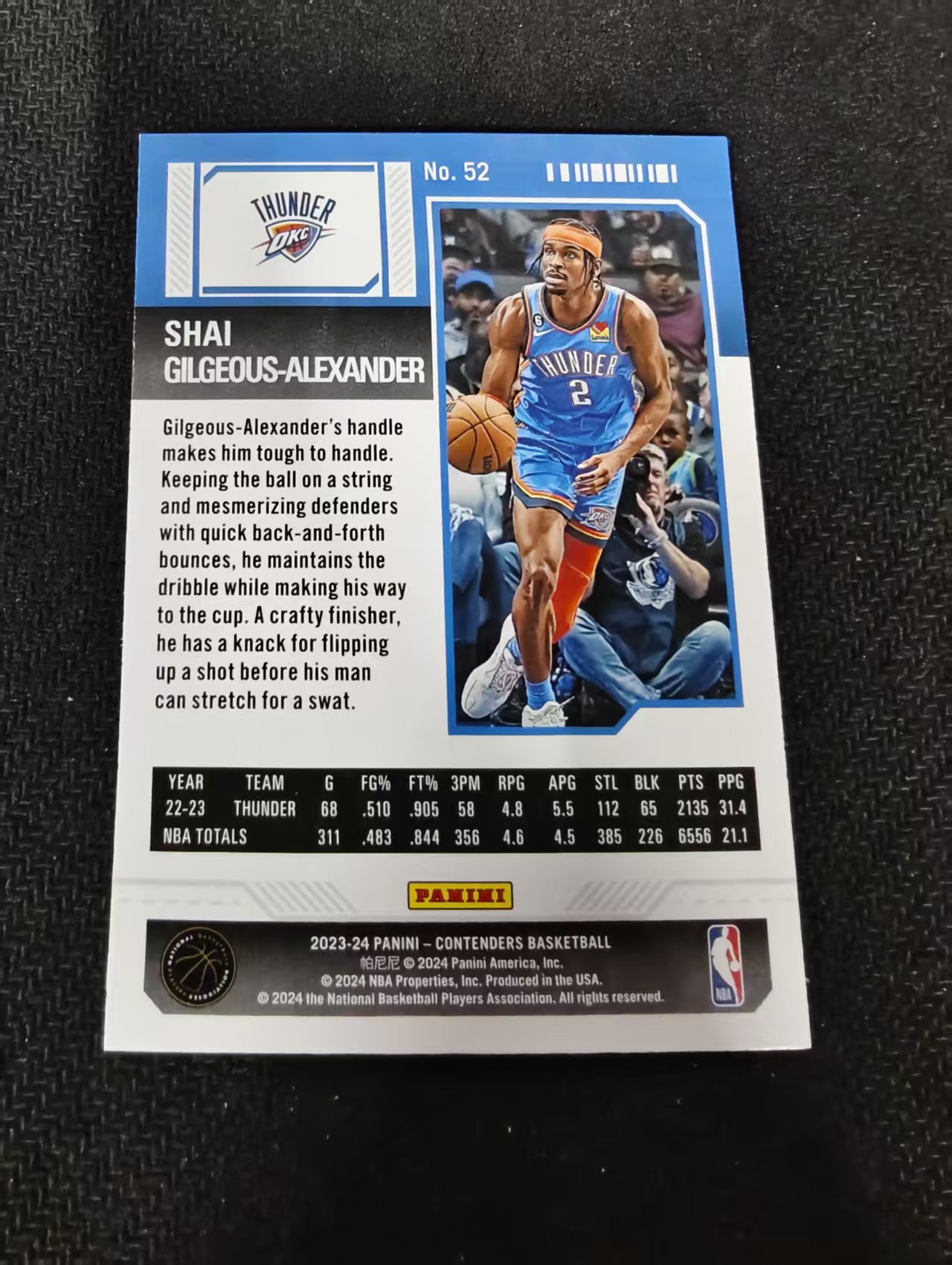 【可合并,不累计】2023-24 Panini Contenders Shai Gilgeous-alexander 球票 吉尔吉斯 亚历山大 雷霆 边角瑕疵 #52
