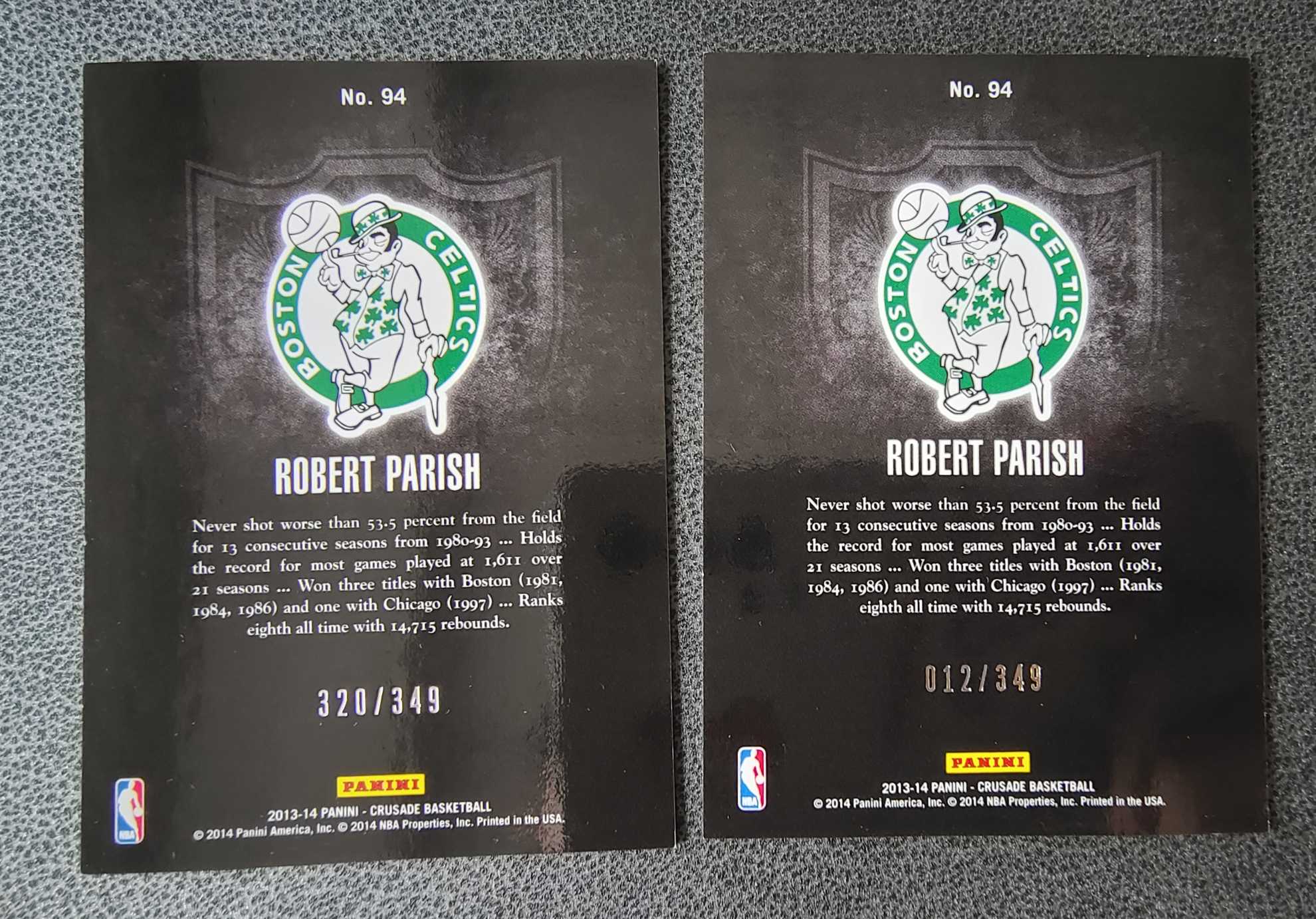 2013-14 Panini Crusade Robert Parish 凯尔特人 罗伯特 帕里什 The Chief酋长 21年职业生涯 超长待机 十字军 红折两张 012/349 320/349