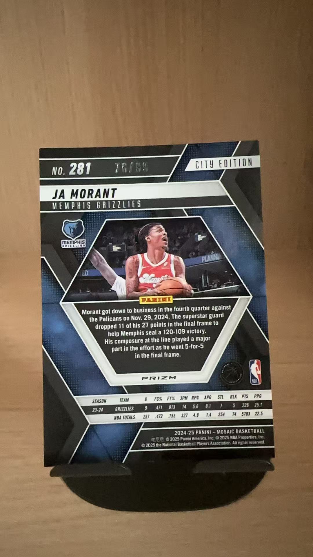 2024-25 Panini Mosaic Ja Morant #281 贾 莫兰特 灰熊 99 紫折 折射 马赛克 卡品如图