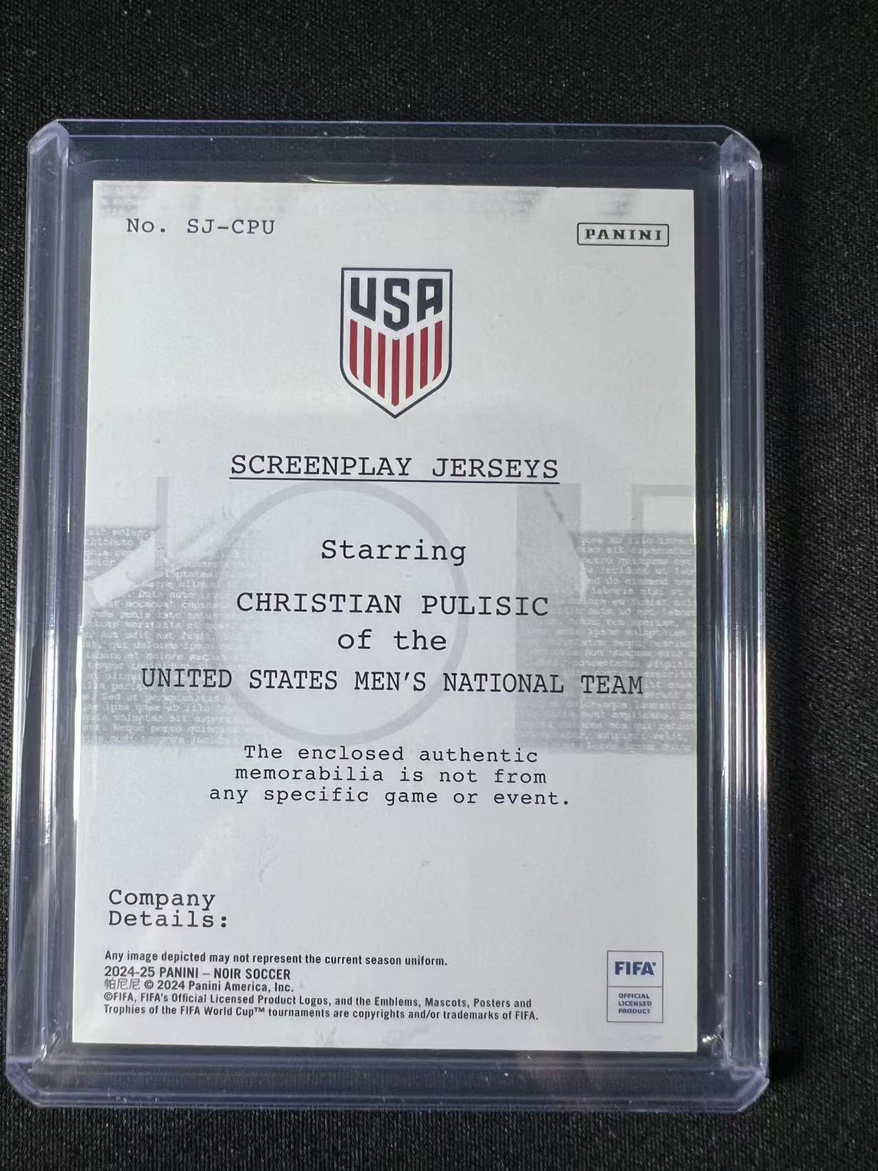 2024-25 Panini Noir Christian Pulisic 【GT足球拍卖】克里斯蒂安 普利西奇 诺尔系列 三窗球衣 Patch