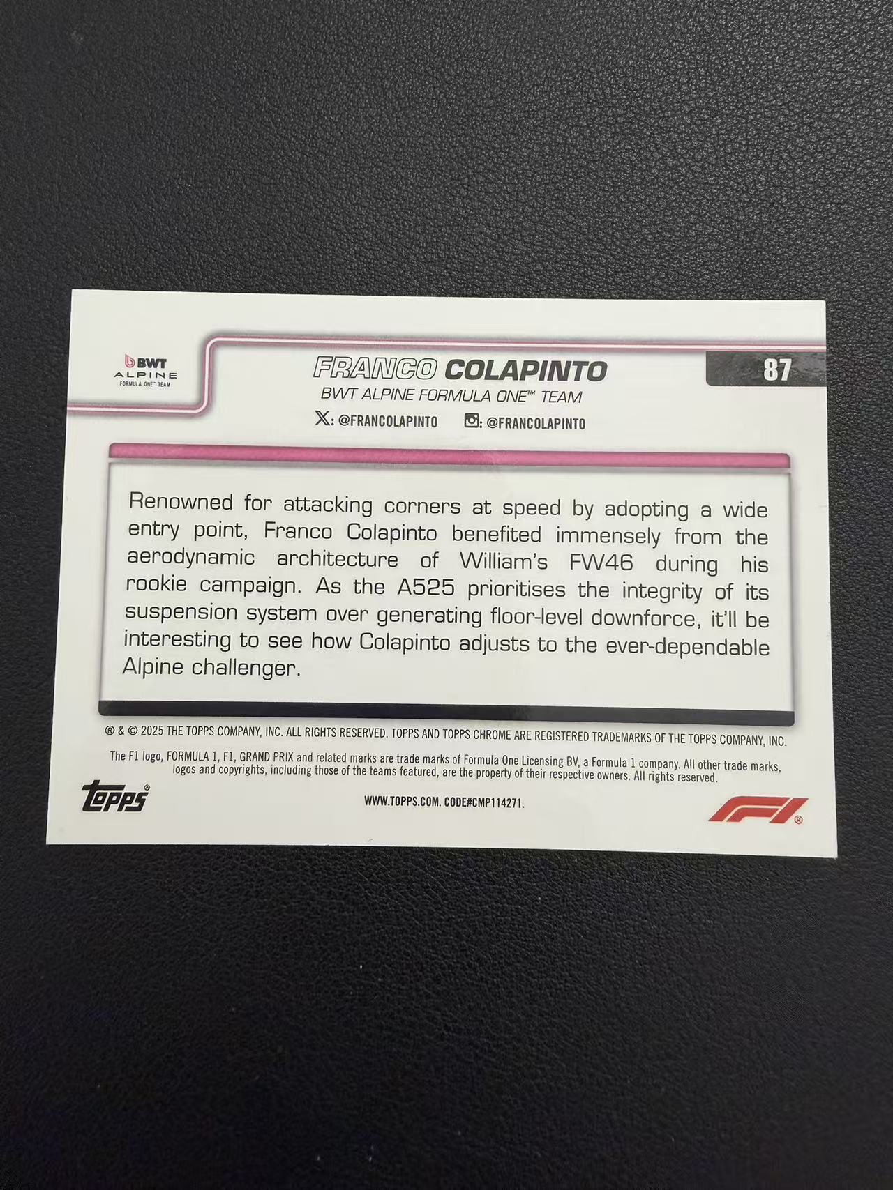 2025 Topps Chrome F1 弗兰科 科拉平托 阿尔派 299编 折射 卡品如图 53