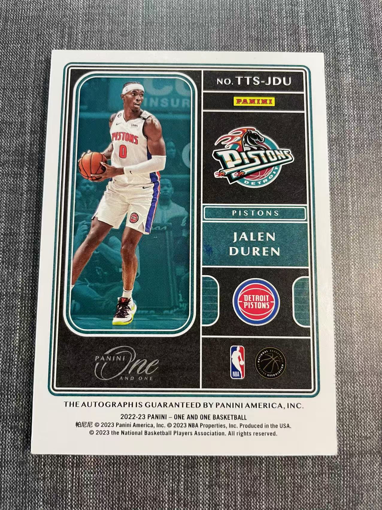 2022-23 Panini One and One Jalen Duren 杰伦 杜伦 活塞 限量99编 签字 卡签 签名卡 品墨如图