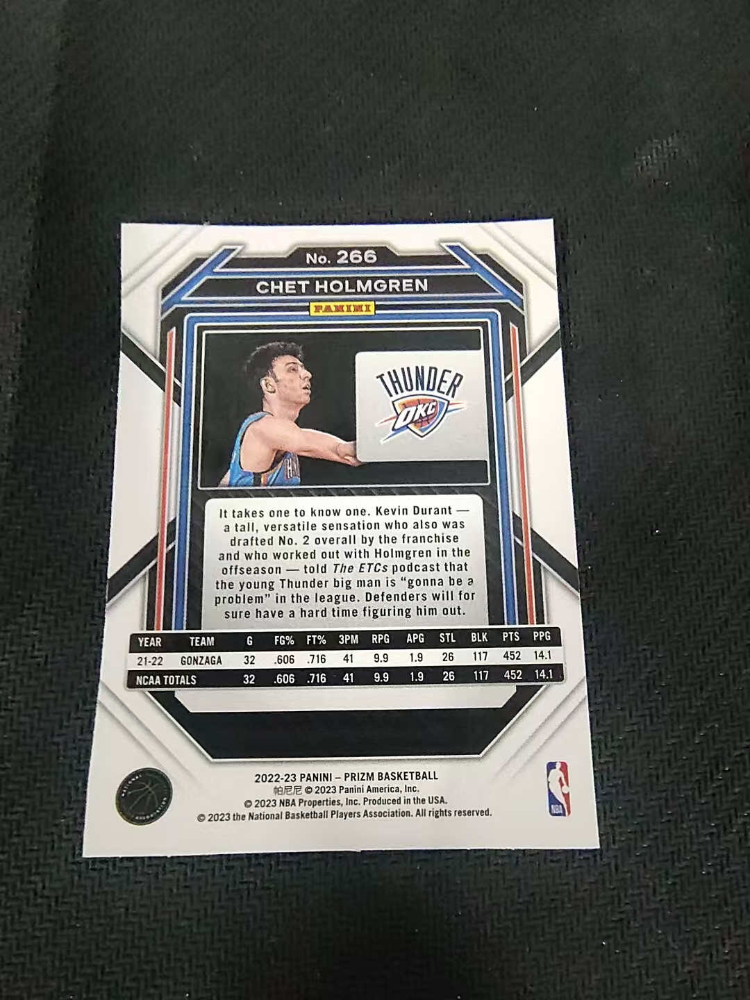 【可合并,不累计】2022-23 panini prizm chet holmgren 雷霆 切特 霍姆格伦 新秀 RC PZ 划痕 边角微瑕 介意勿拍 #266