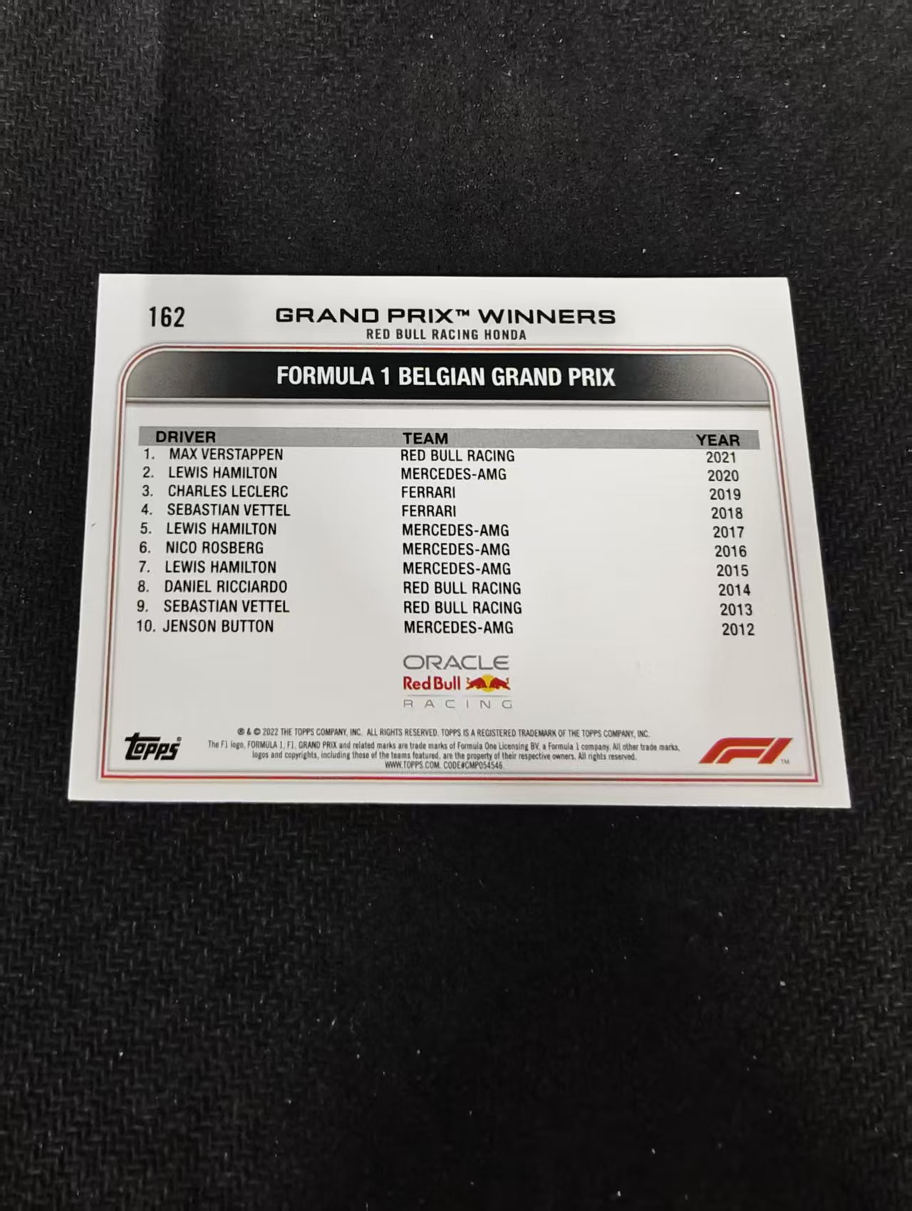 2022 Topps Chrome F1 Max Verstappen 维斯塔潘 红牛 划痕 边角瑕疵 @162